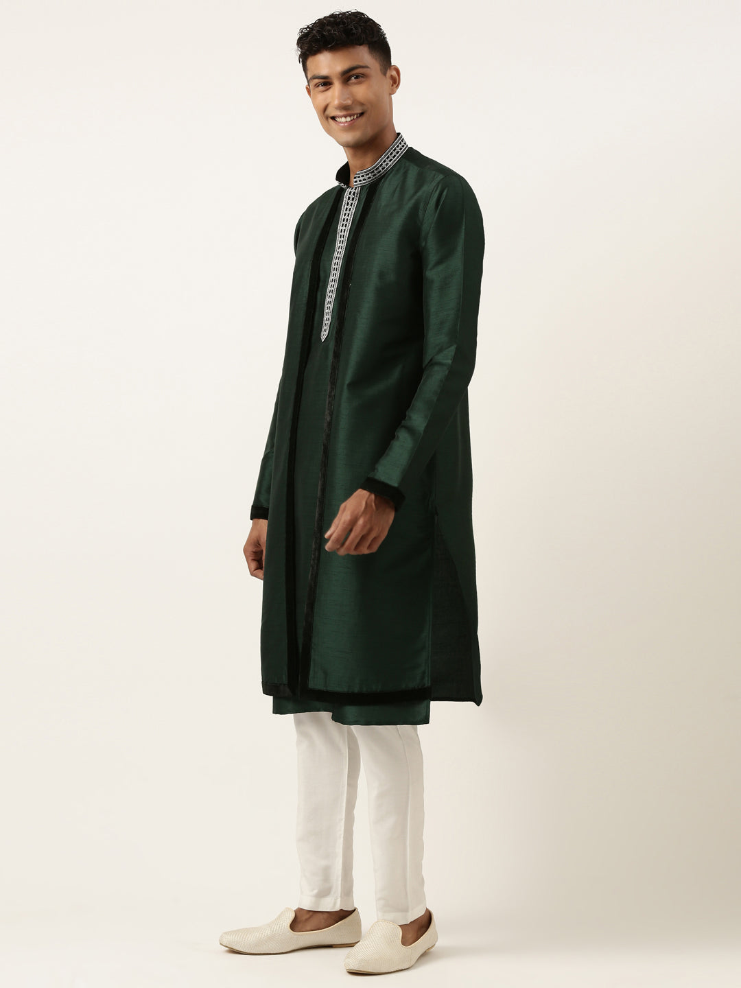 Green Embroidered Layered kurta Set