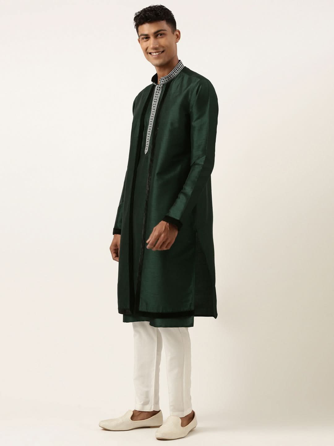 Green Embroidered Layered kurta Set