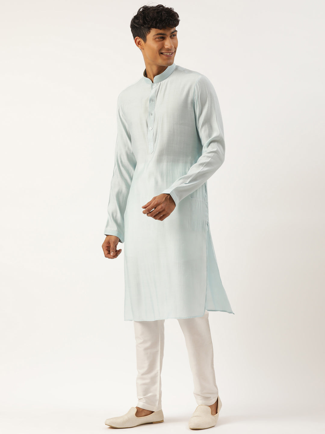 Light Blue Banarasi Jacquard Jacket with Kurta Set