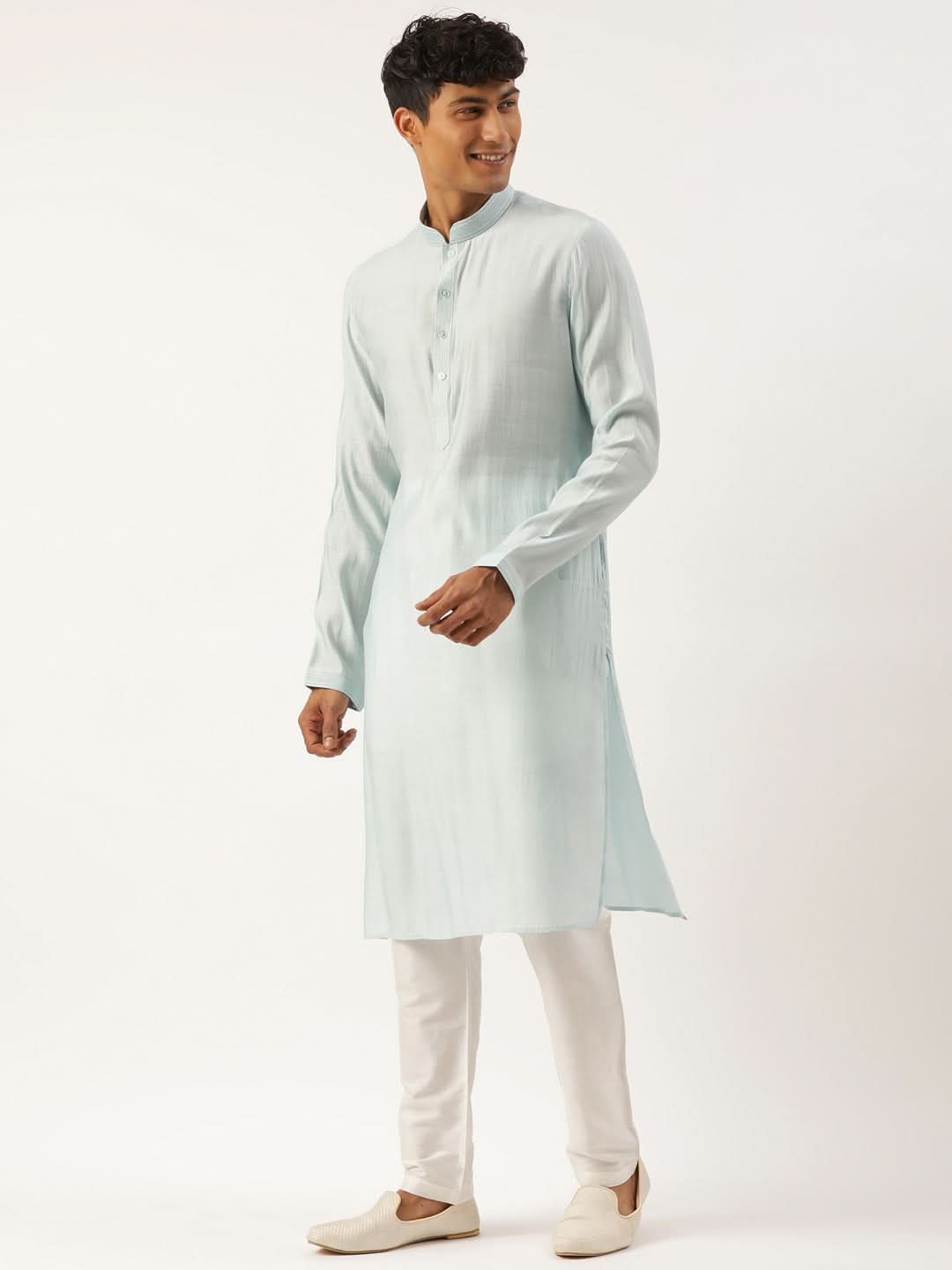 Light Blue Banarasi Jacquard Jacket with Kurta Set