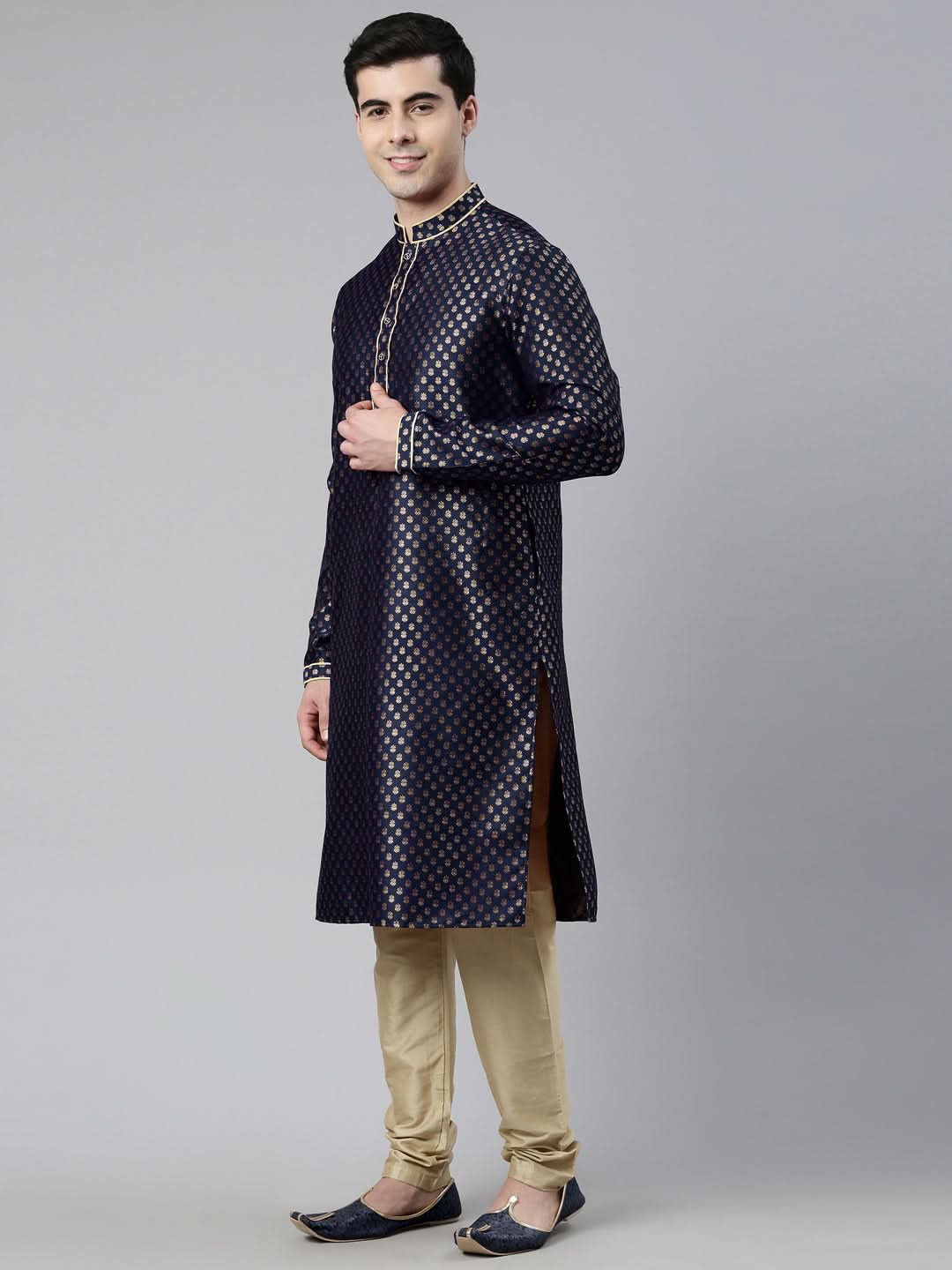 Navy Banarasi Fesive Kurta Set