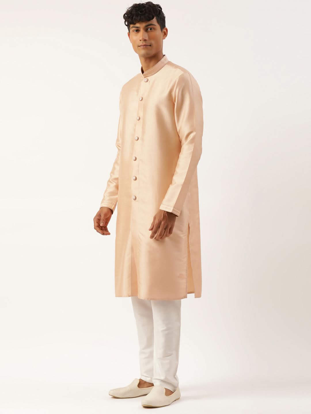 White Embroidered Open Indowestern Set