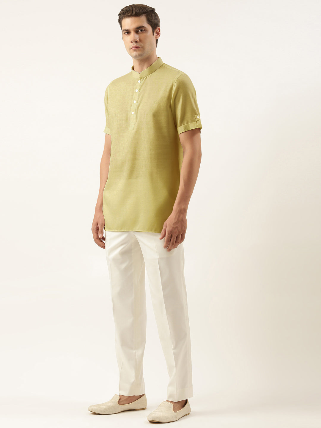 Greenish Yellow Cotton Short Kurta Set