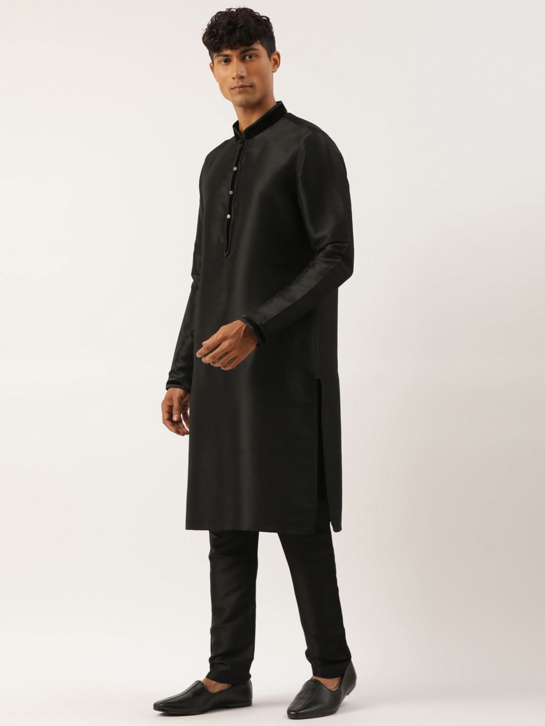 Black Velvet Jacquard Jacket Kurta Set