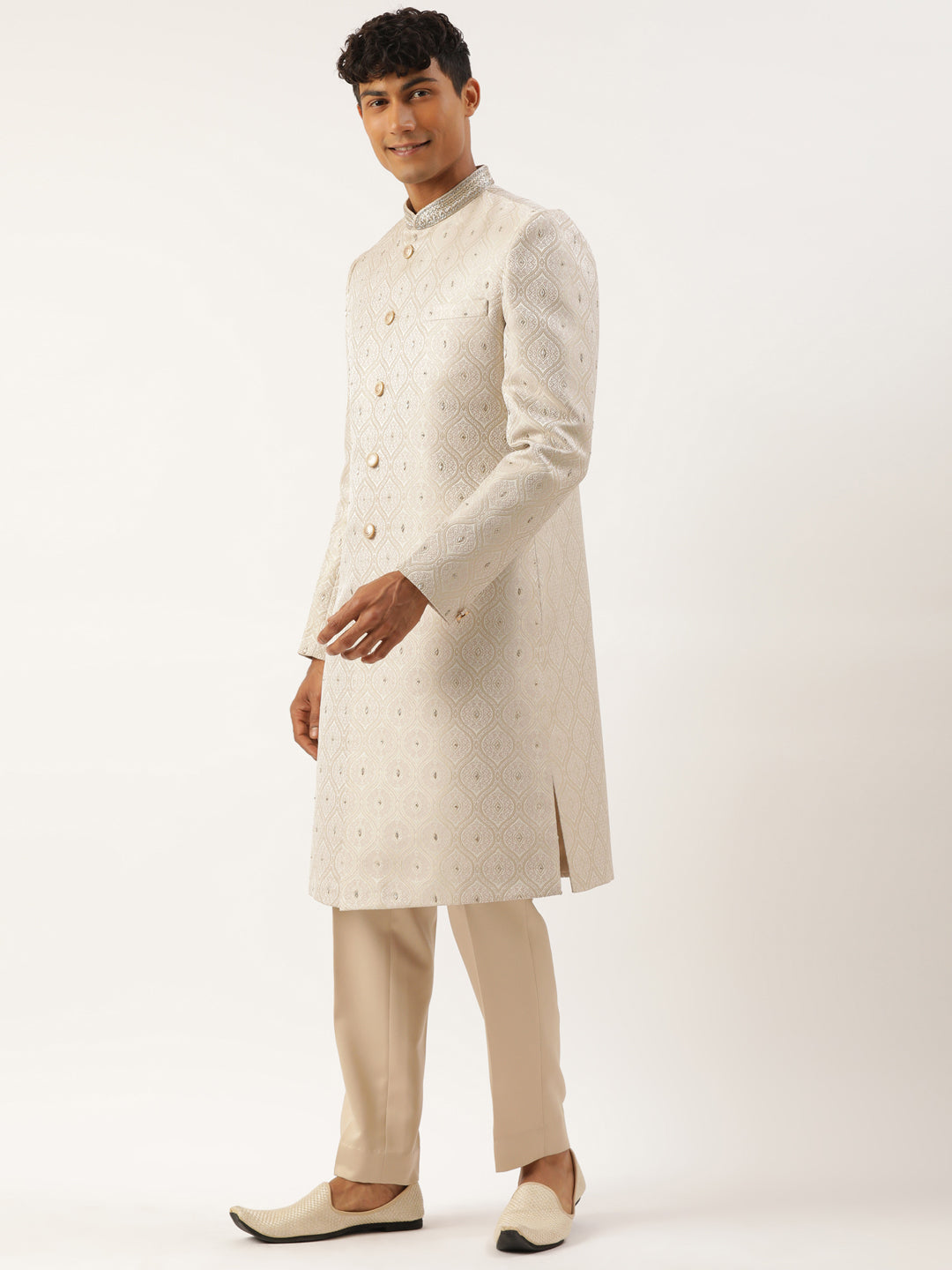 Ivory Jacquard Indowestern Set