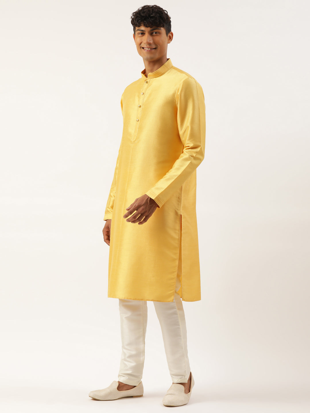 Grey Geometric Premium Textured Jacket With Mustard Kurta