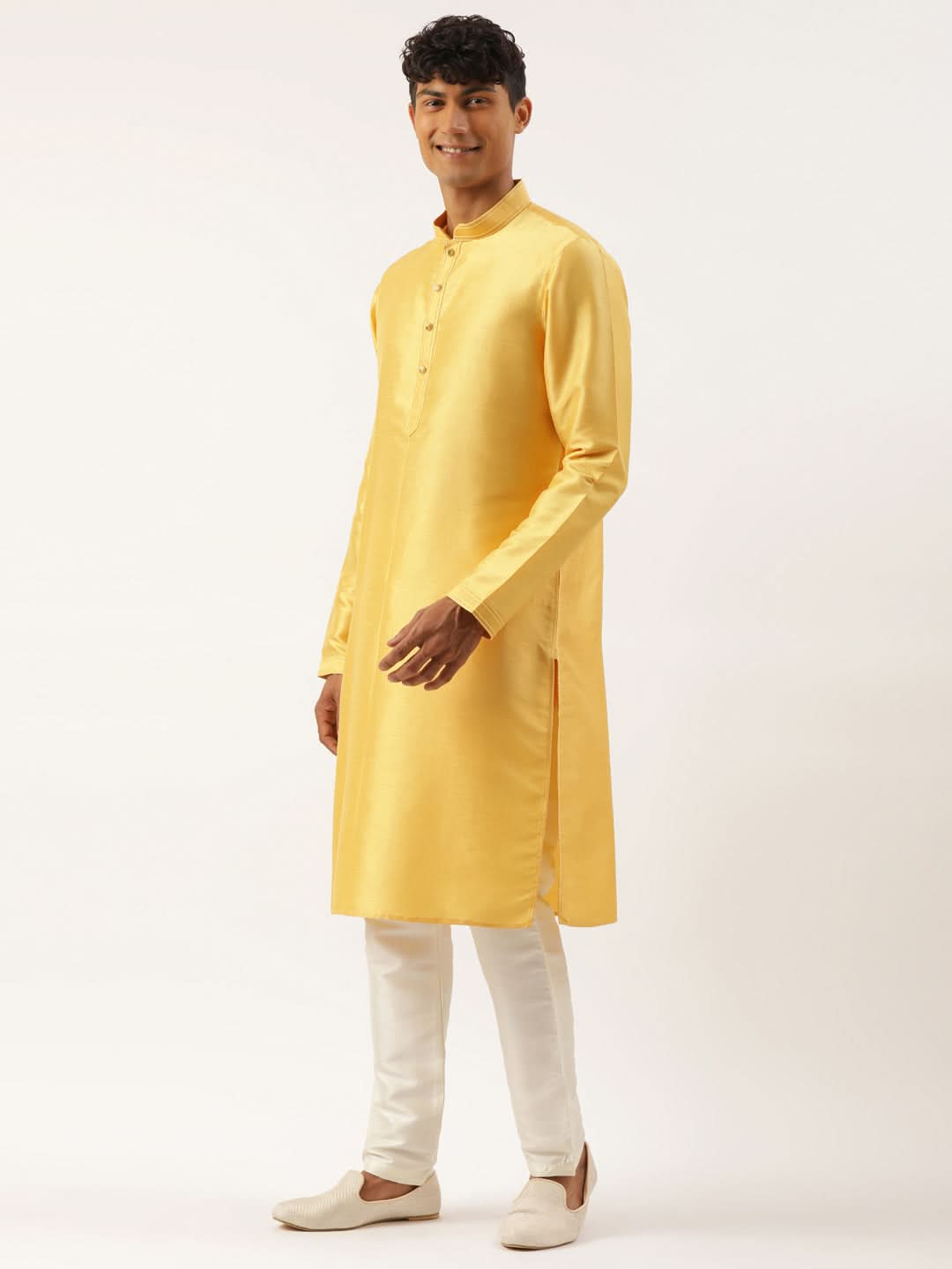 Grey Geometric Premium Textured Jacket With Mustard Kurta