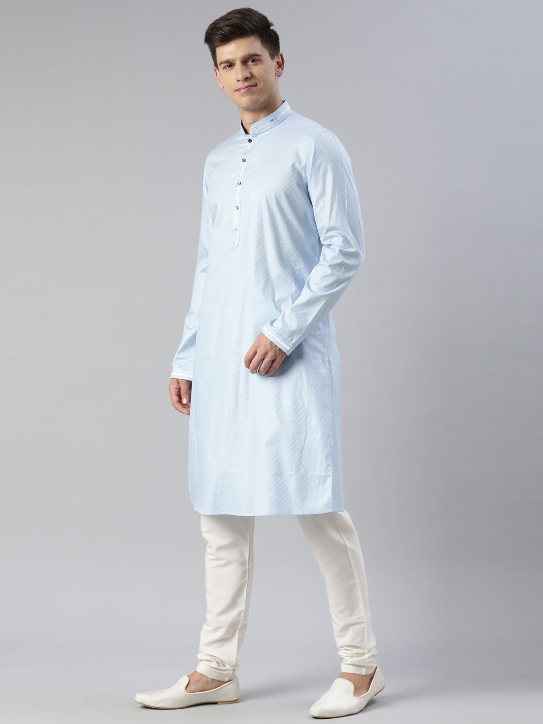 Blue Jacquard Jacket with Blue kurta set