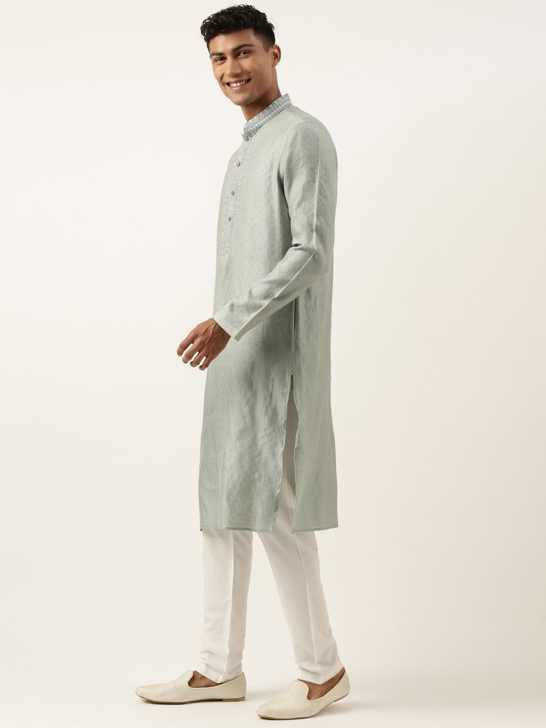 GREYISH BLUE JACQUARD KURTA