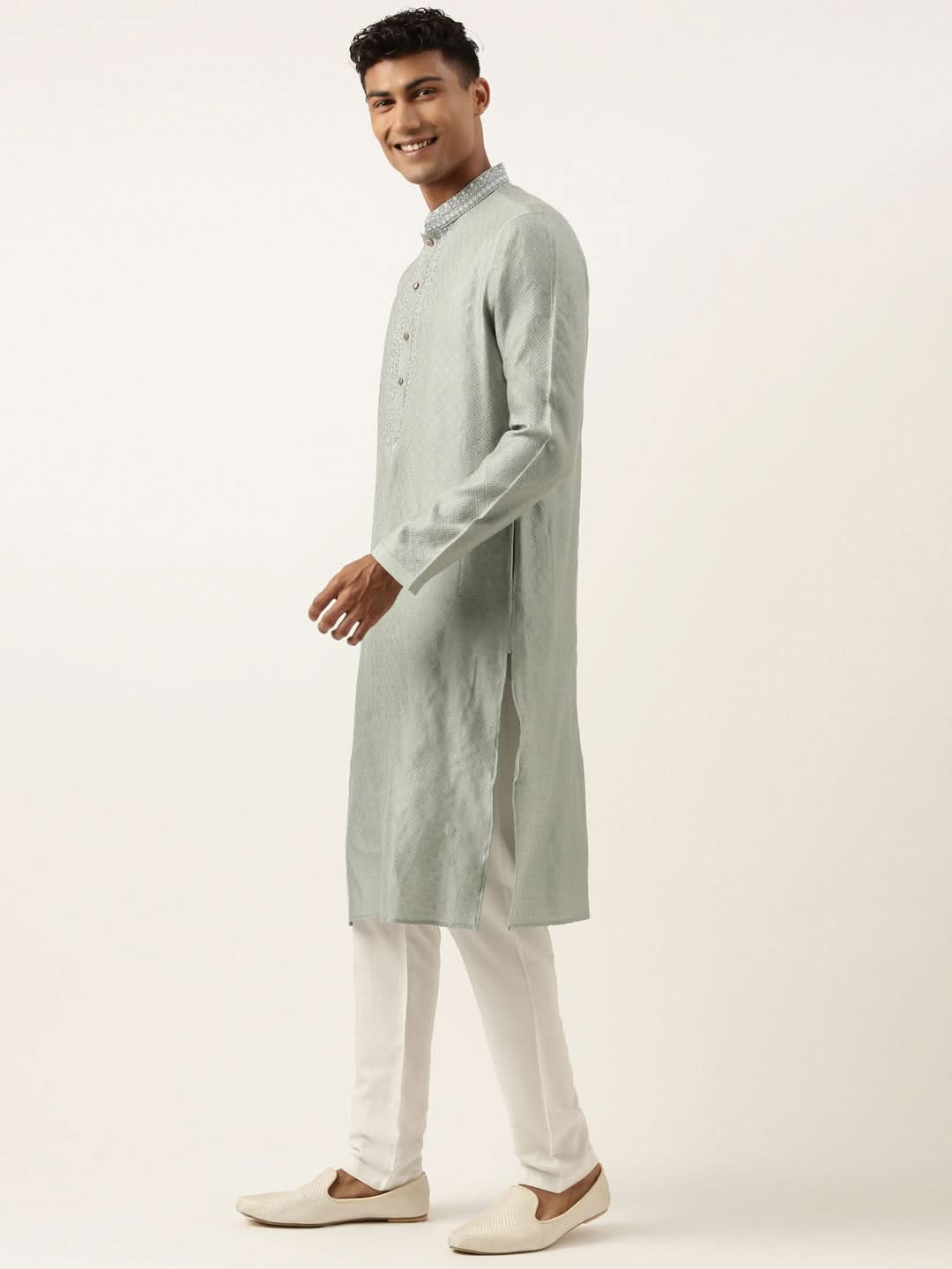 GREYISH BLUE JACQUARD KURTA