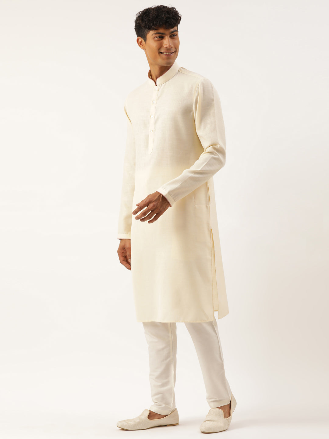 Cream Embroiderd Layered Long Jacket Kurta Set