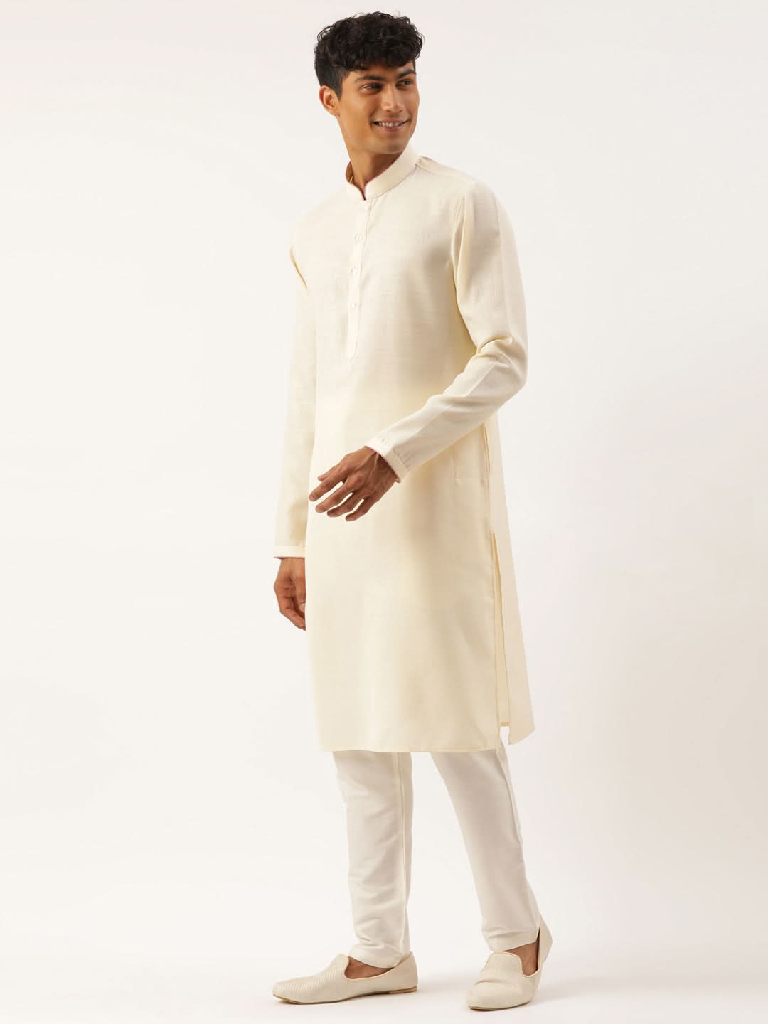 Cream Embroiderd Layered Long Jacket Kurta Set