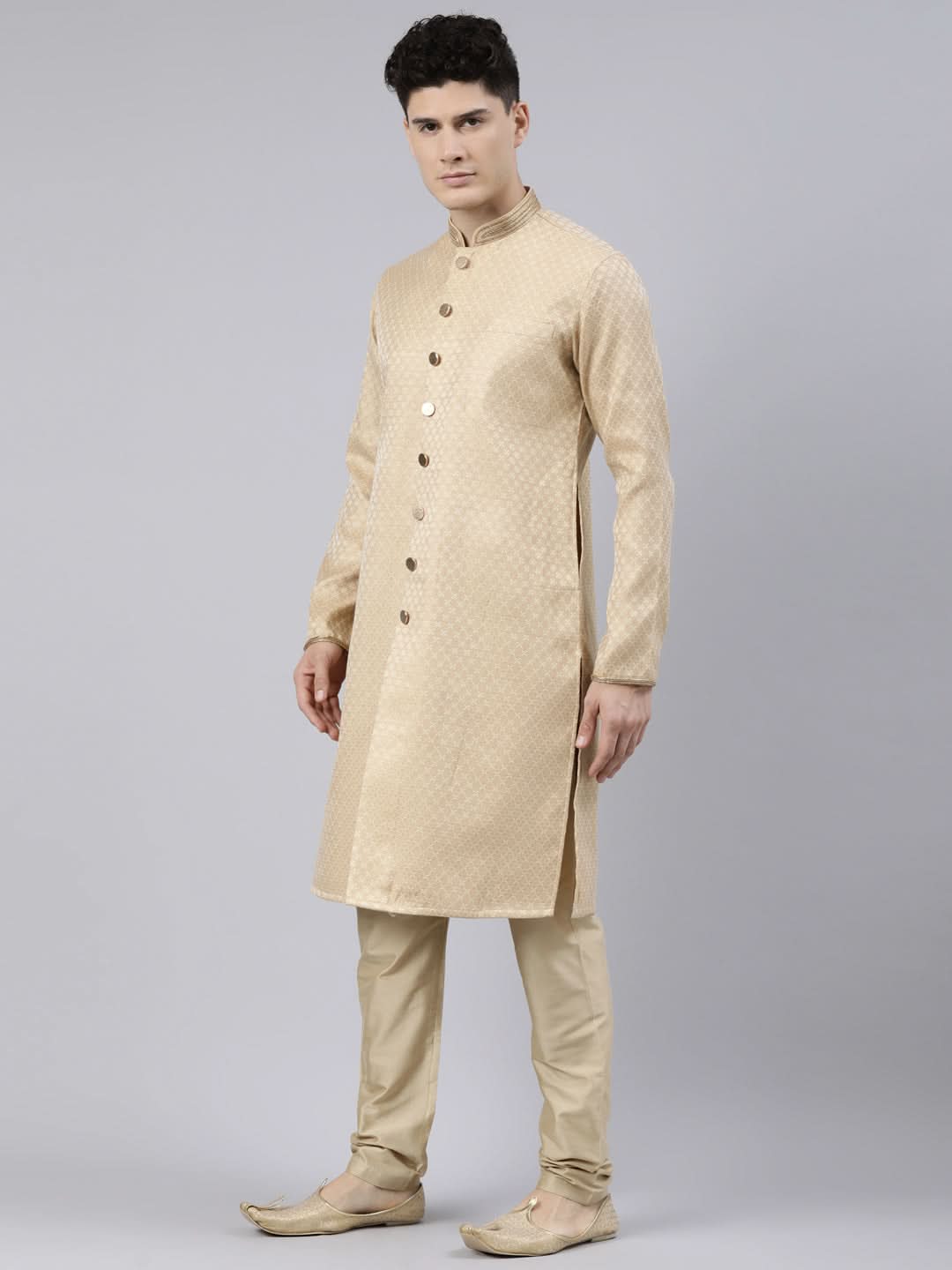 Gold Diamond Booti Front Open Kurta Set