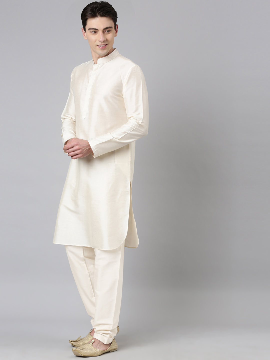Ivory Gold Jacquard Jacket With Kurta Set