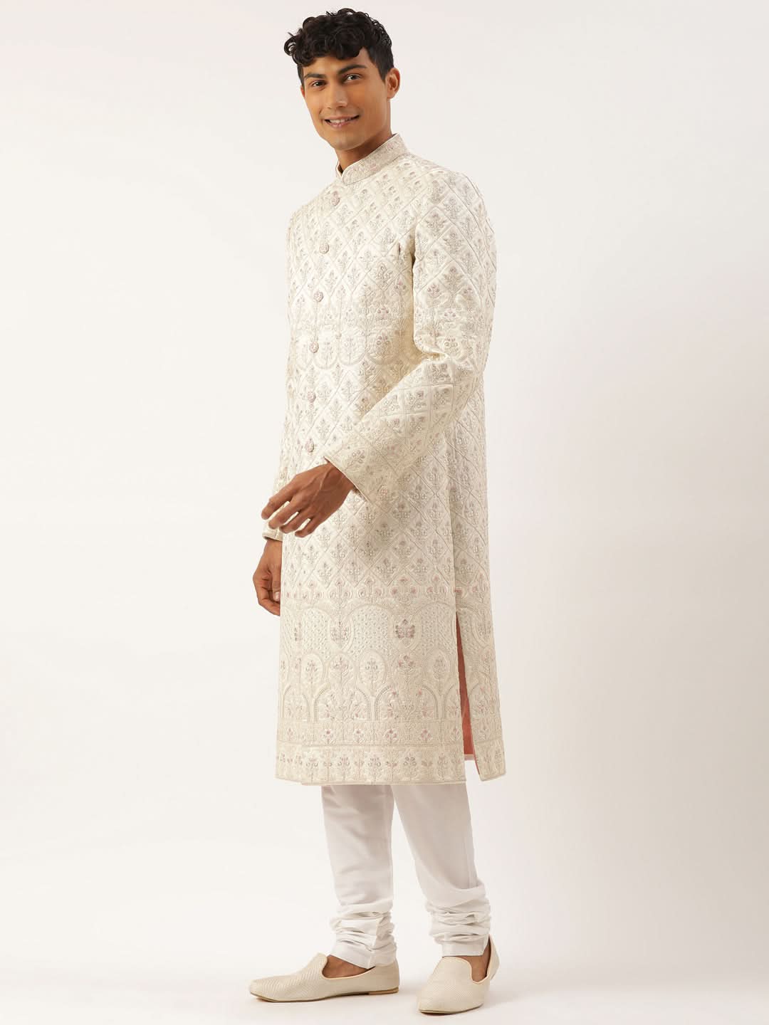 Cream Embroidered Sherwani