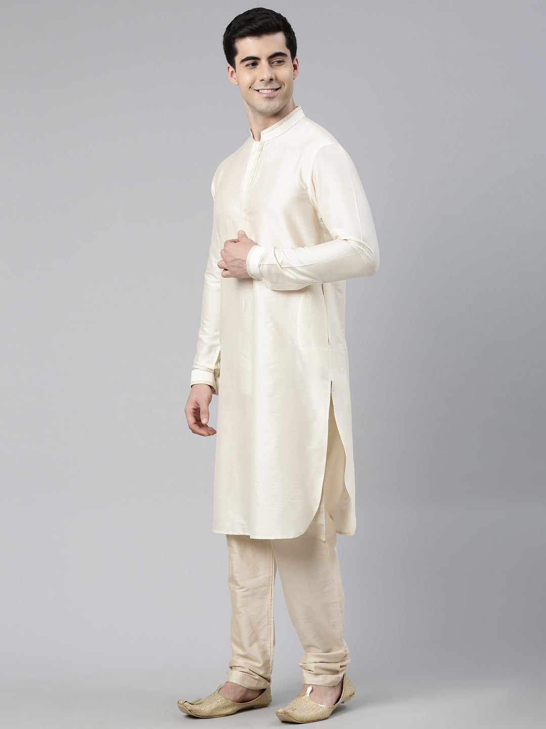 Cream Brocade Jacket With Kurta Set