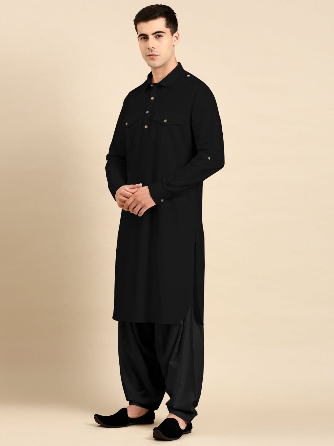 Black fine Cotton Pathani with Salwar