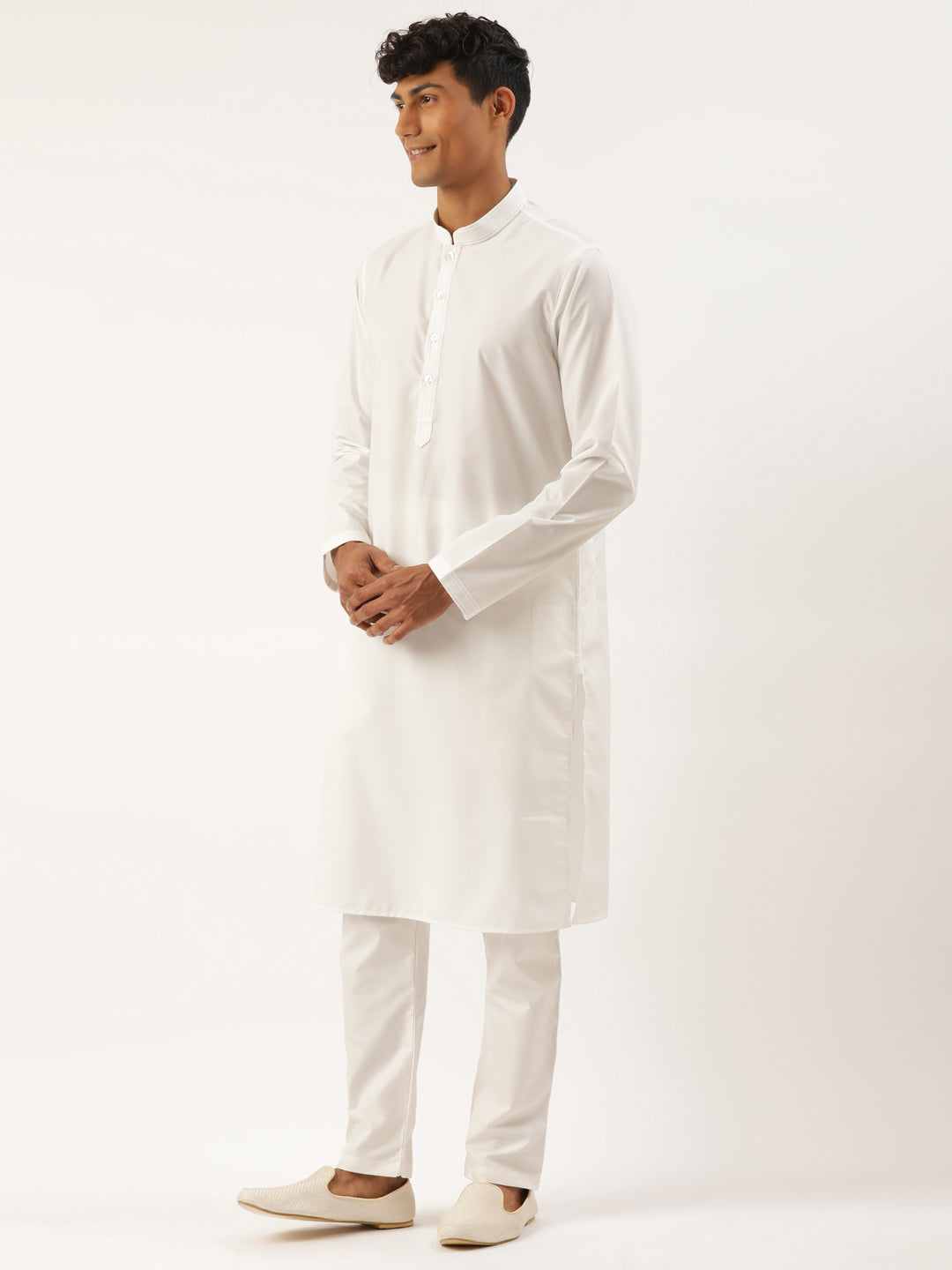 Teal Blue Cotton Jacket With White Kurta