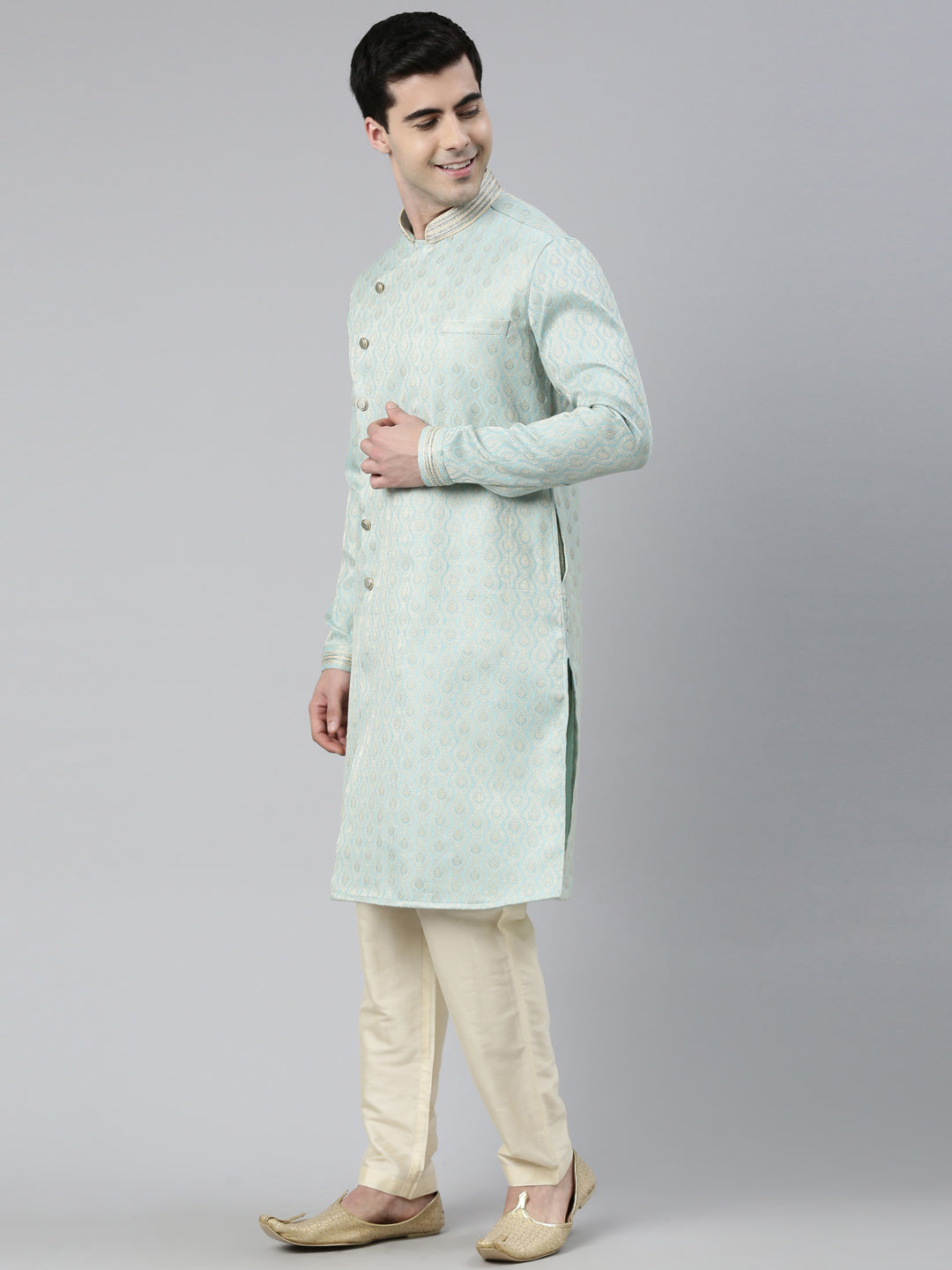 Sky Blue Brocade Silk Kurta Set