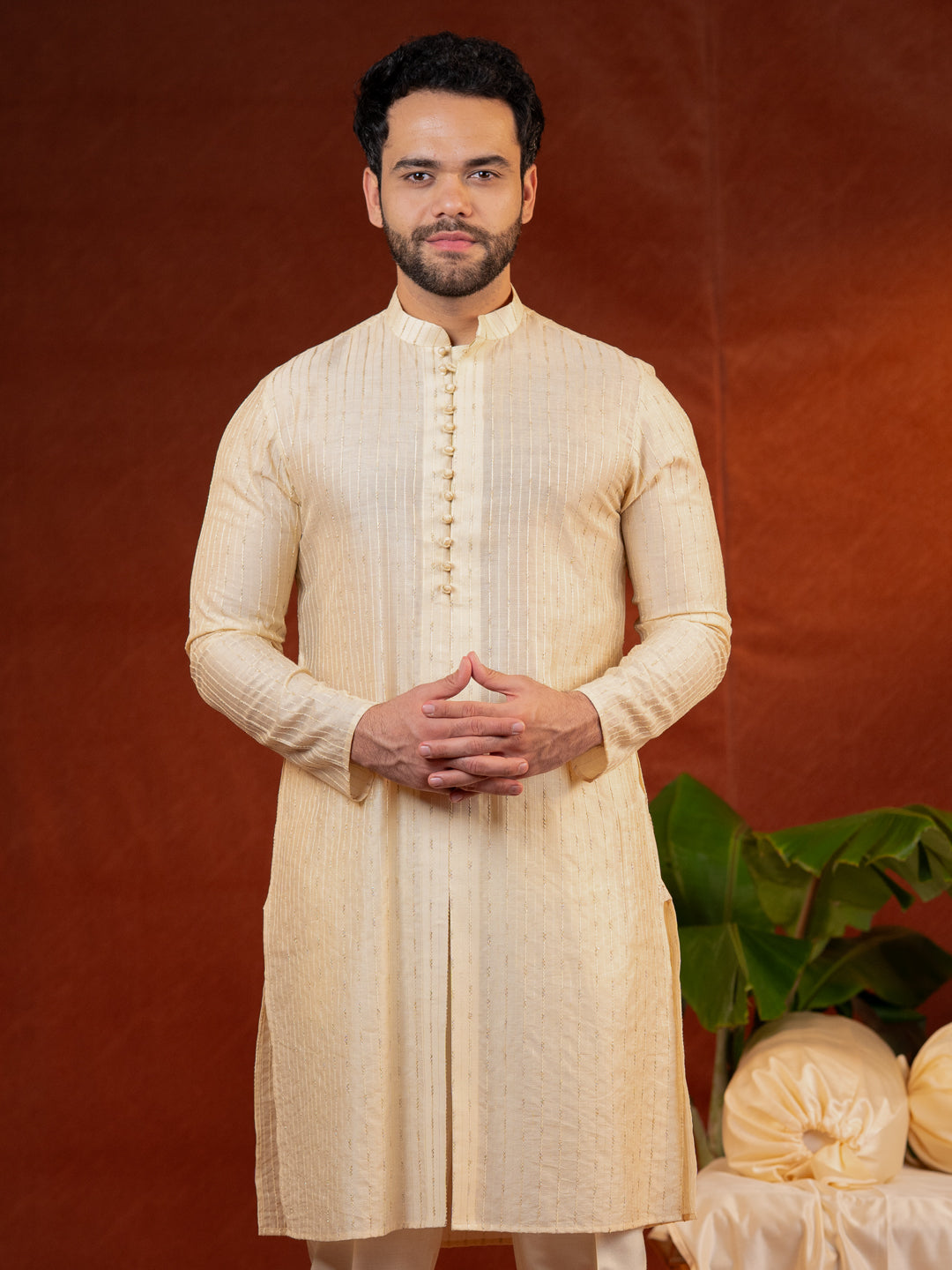 Cream Embroidered Kurta Set