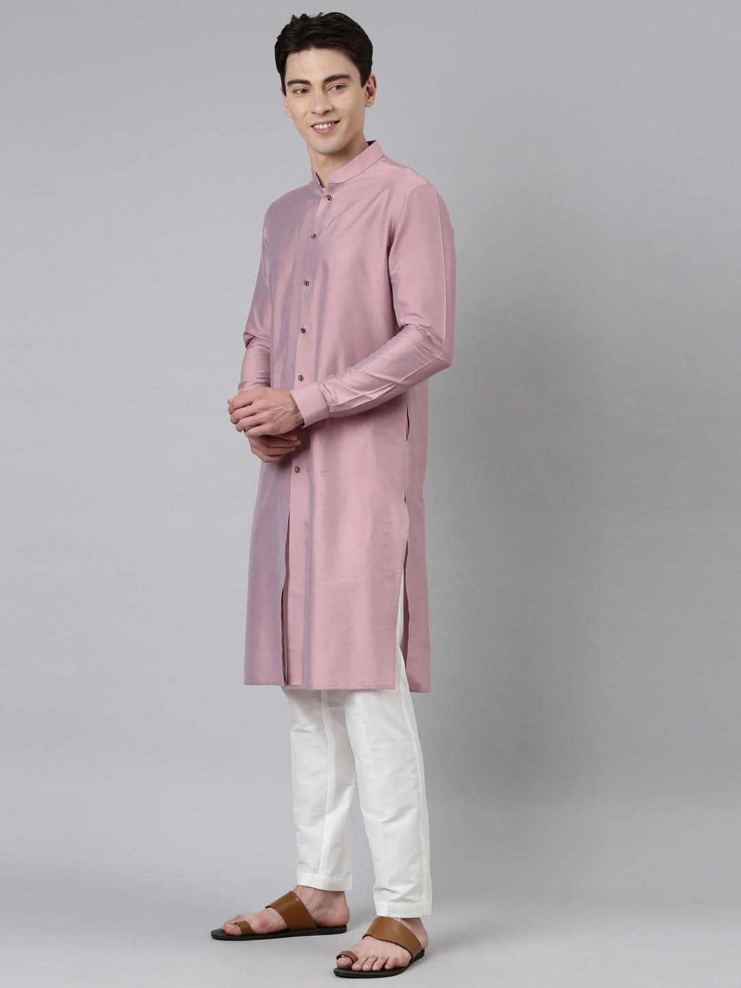Pink Print Jacket With Open Kurta