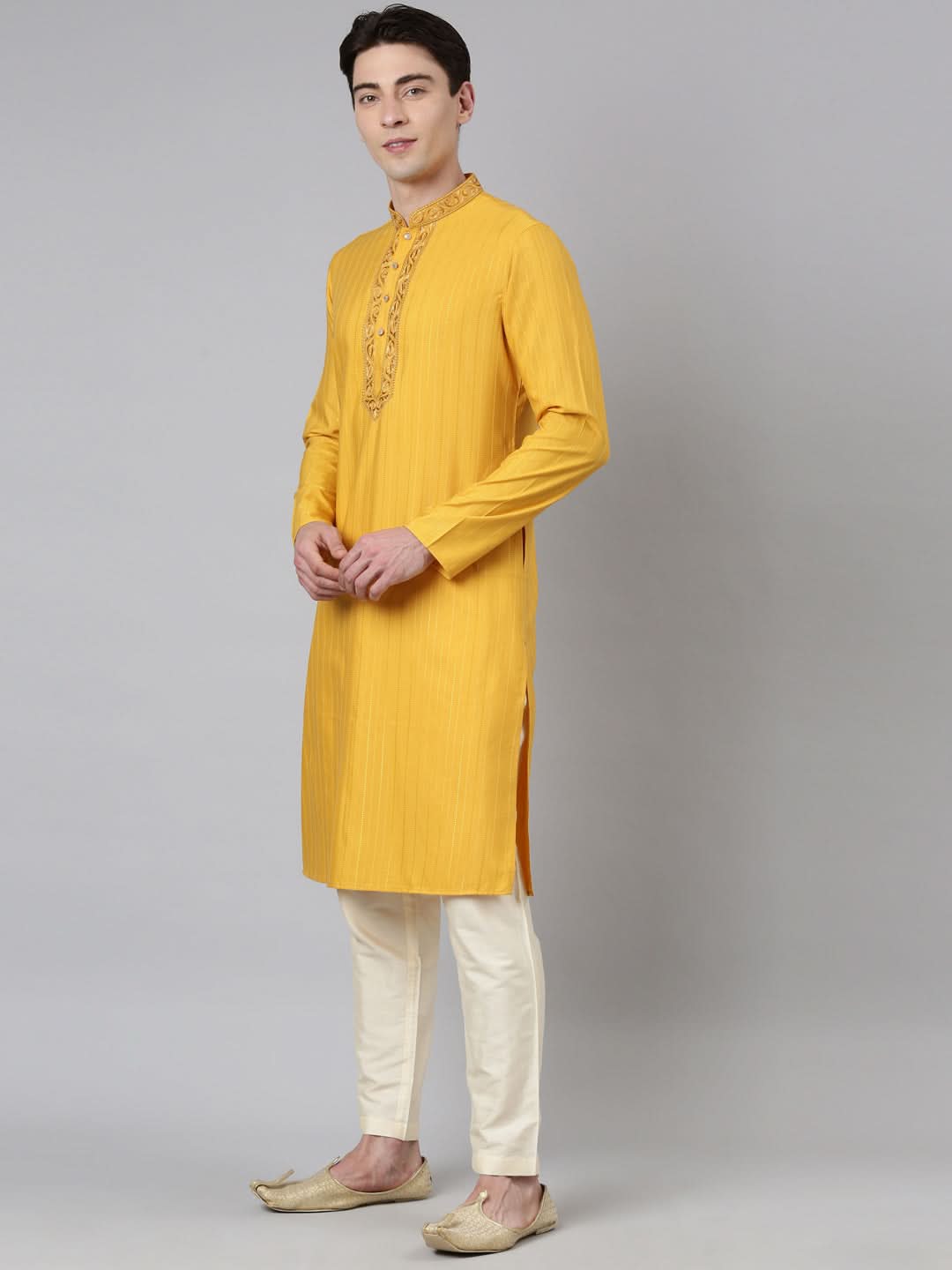 Mustard Embroidered kurta Set