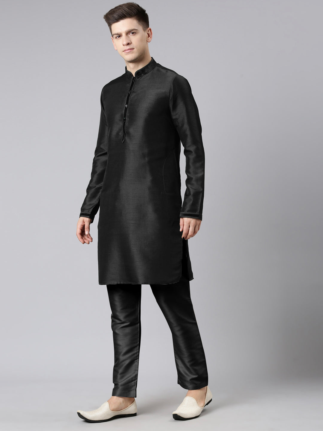 Black Pleated Jacket Kurta Set