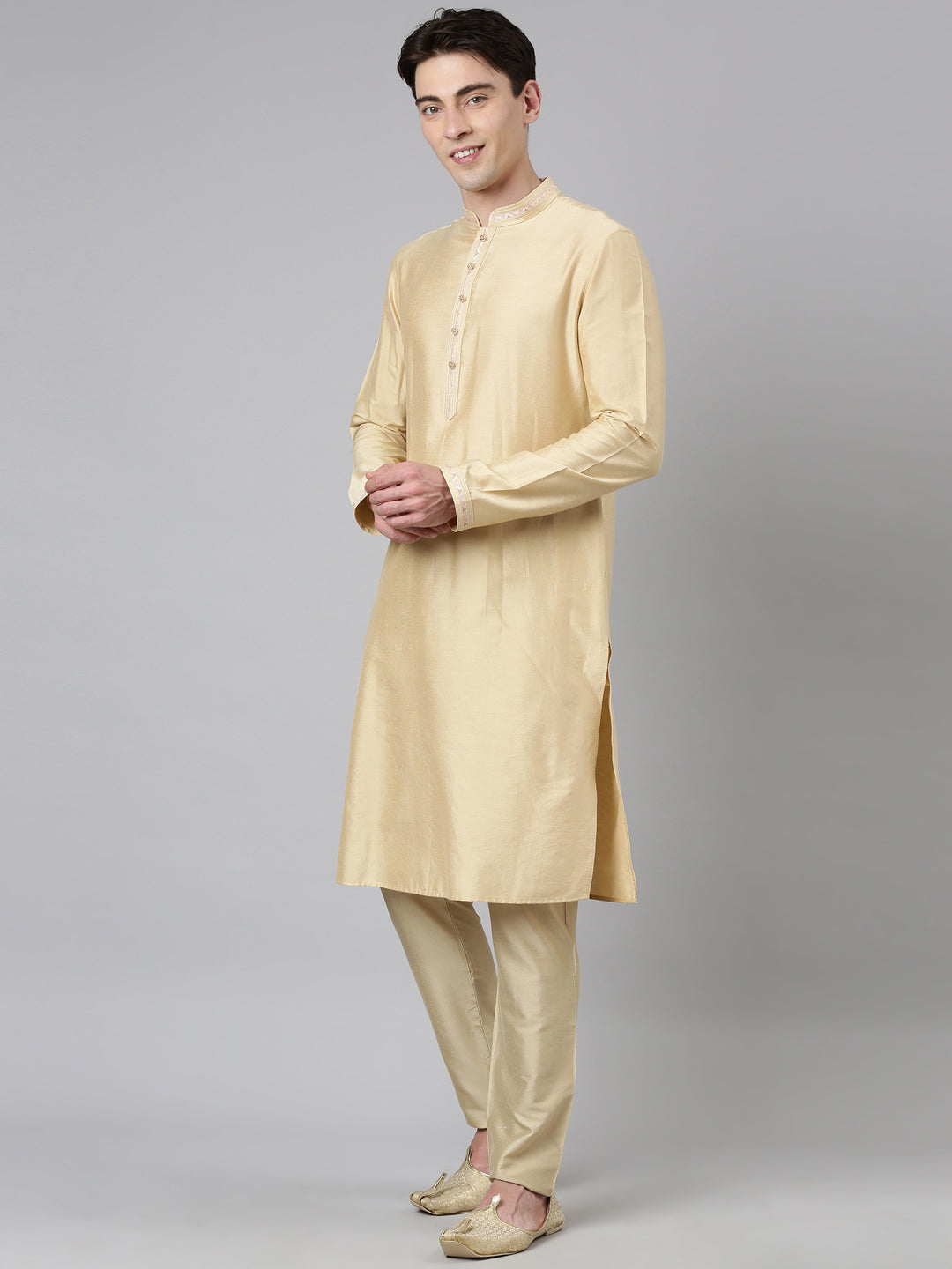 Peach Gold Jacquard Jacket W Gold Kurta