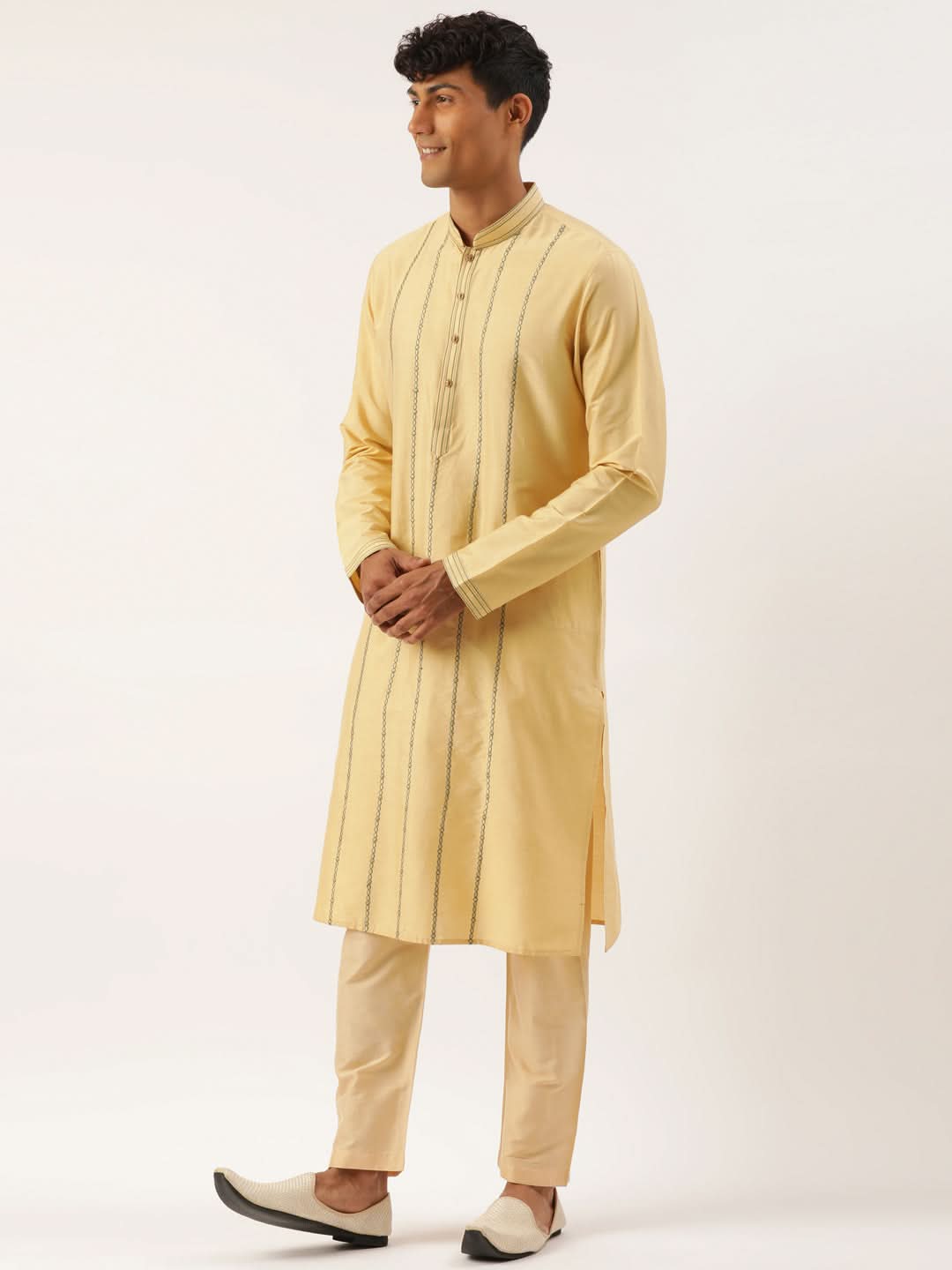 Sea Green With Golden Floral Jaal Jacket With Kurta Set