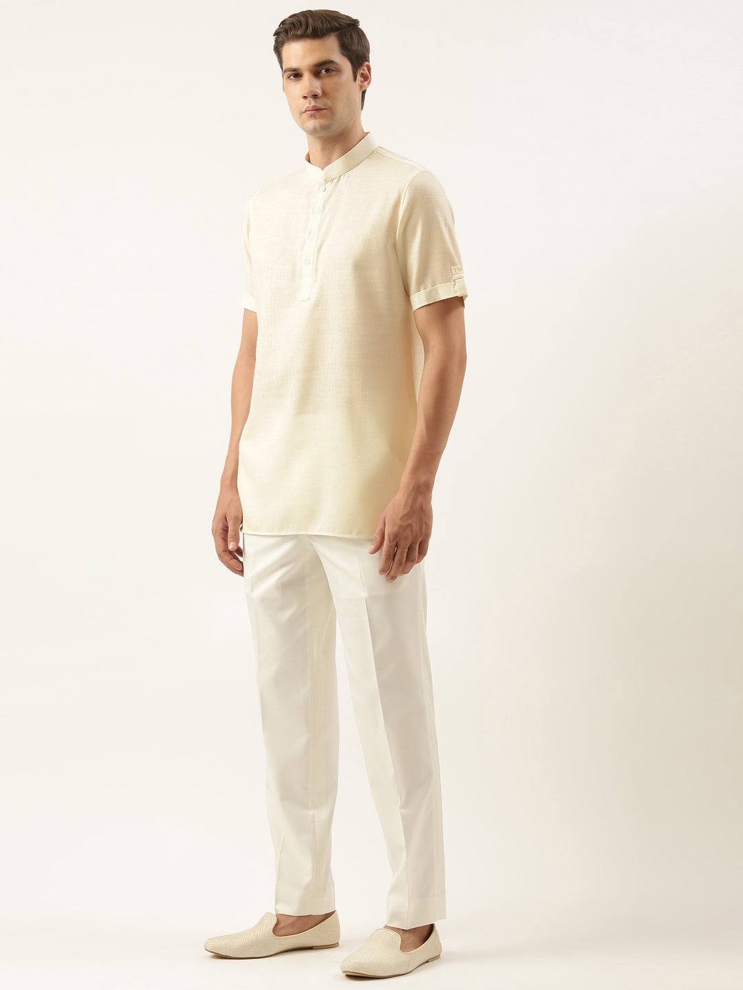 Cream Cotton Short Kurta Set