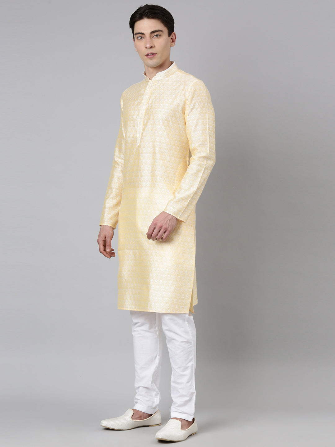 Yellow Banarasi Jacquard Kurta Set