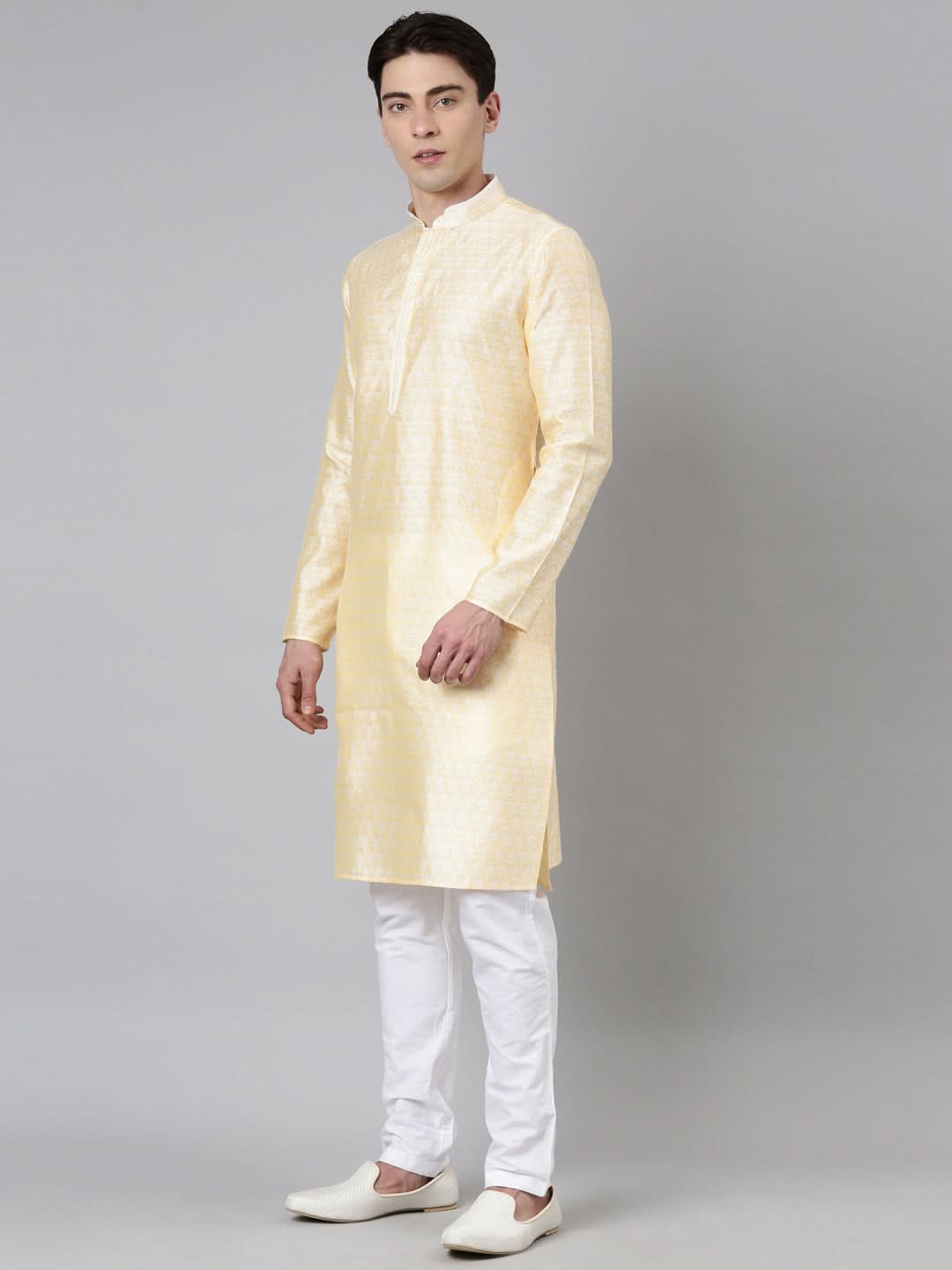 Yellow Banarasi Jacquard Kurta Set