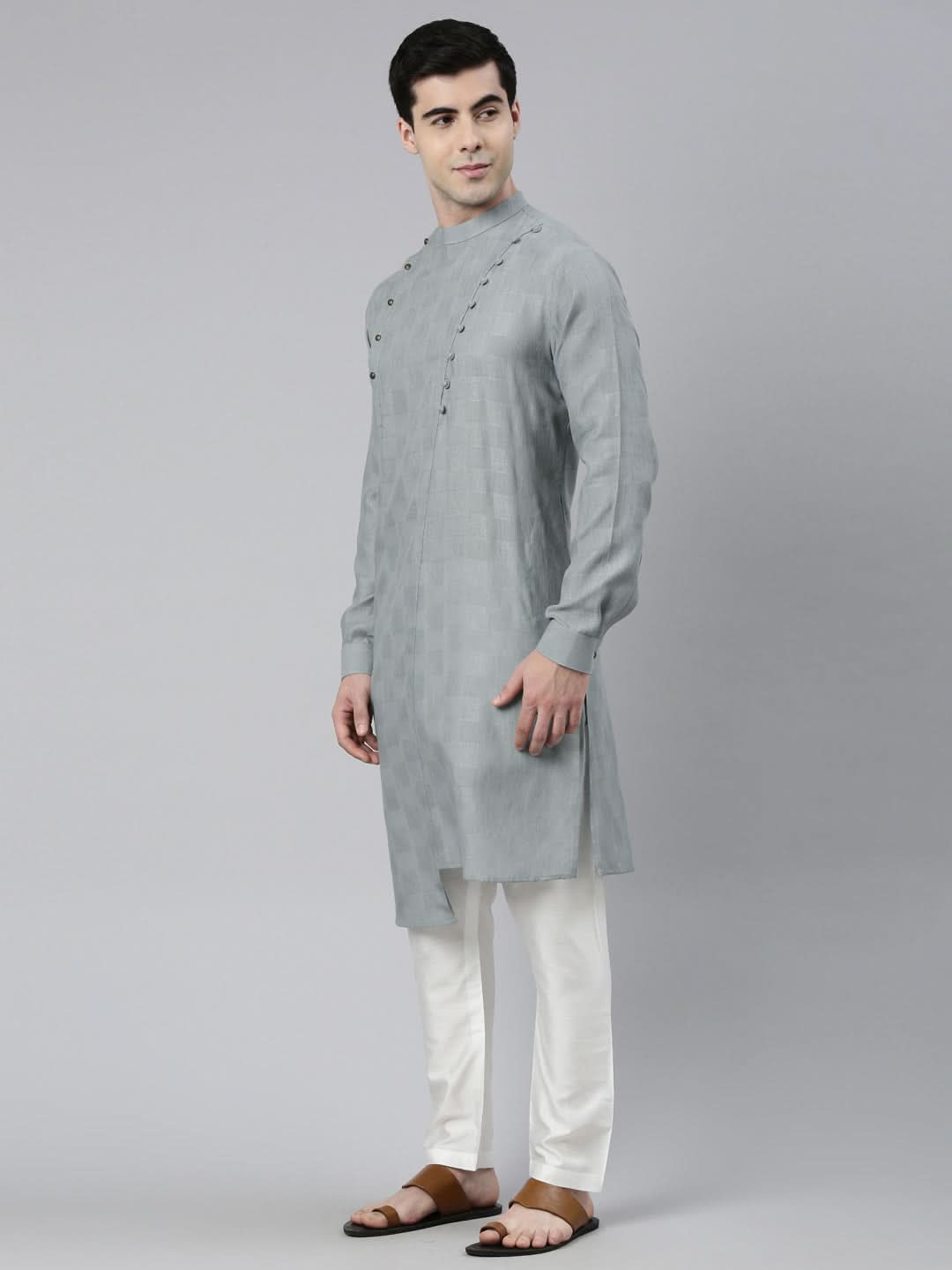 Light Grey Asymmetrical Kurta Set