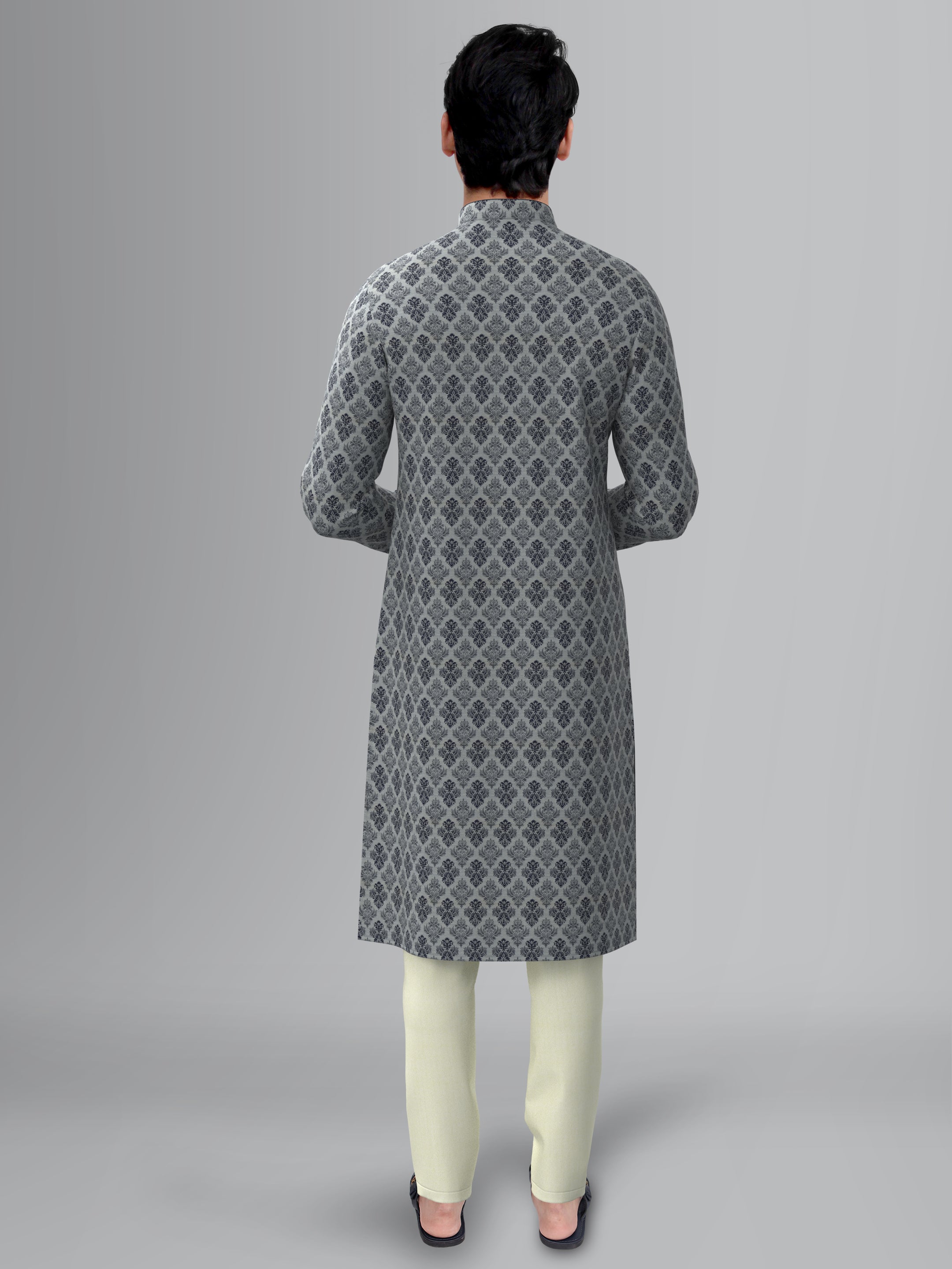 Ivory with Navy Blue Chanderi Silk Kurta Set
