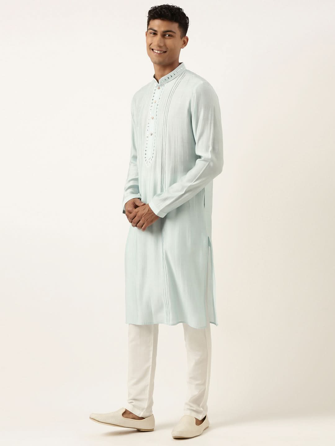 Sky Blue Mirror Embroidered Kurta Set