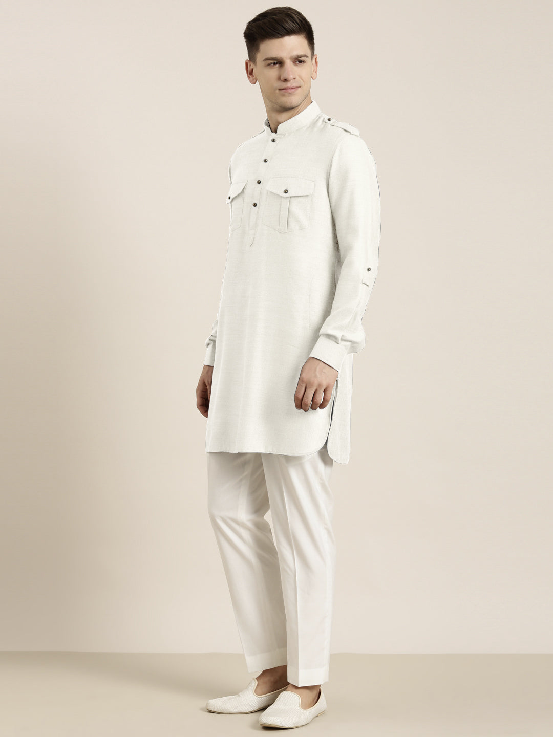 Off White cotton Short Pathani
