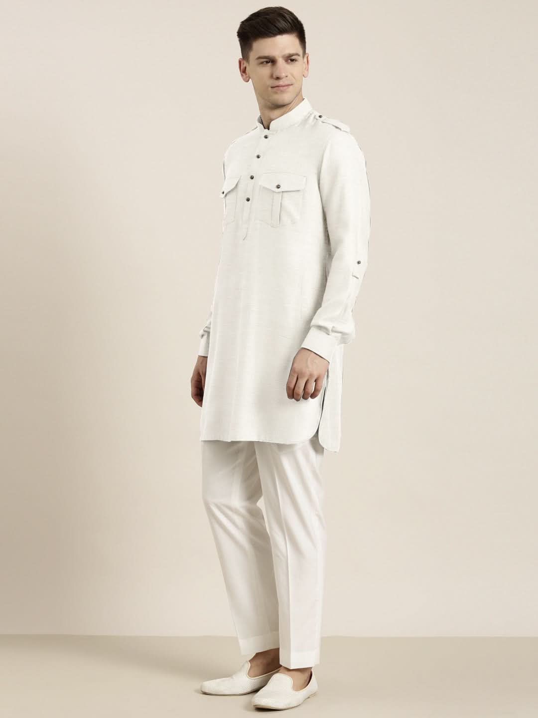 Off White cotton Short Pathani