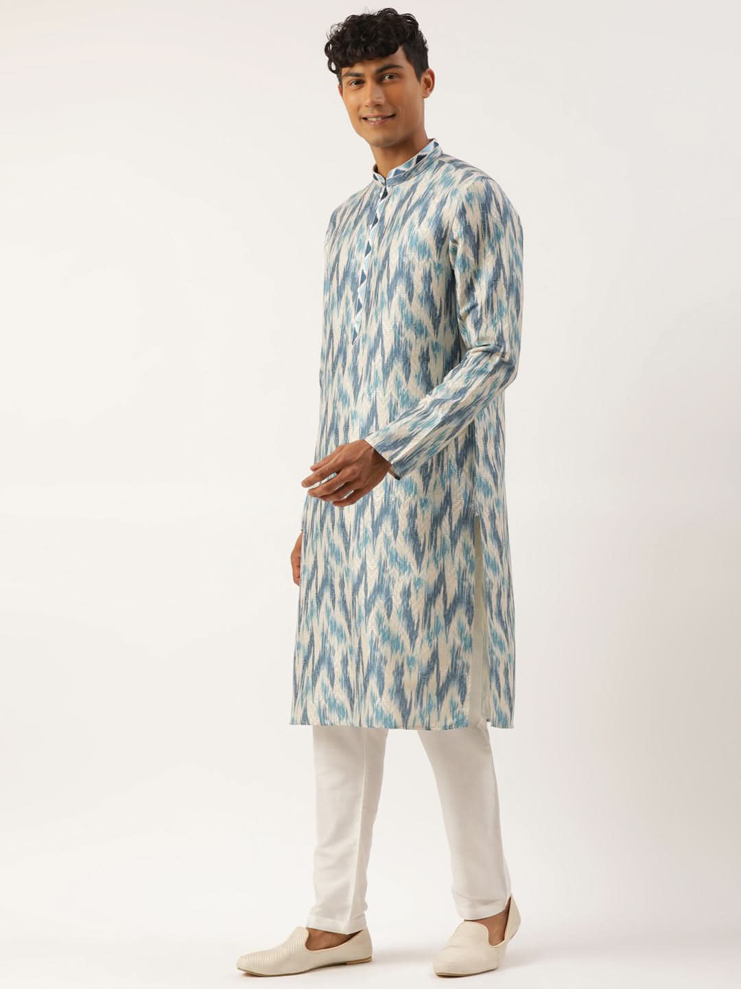 Blue Ikat Printed Kurta Set