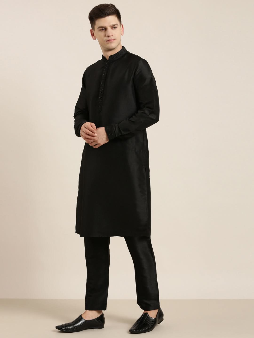 Black Angrakha Jacket Kurta Set