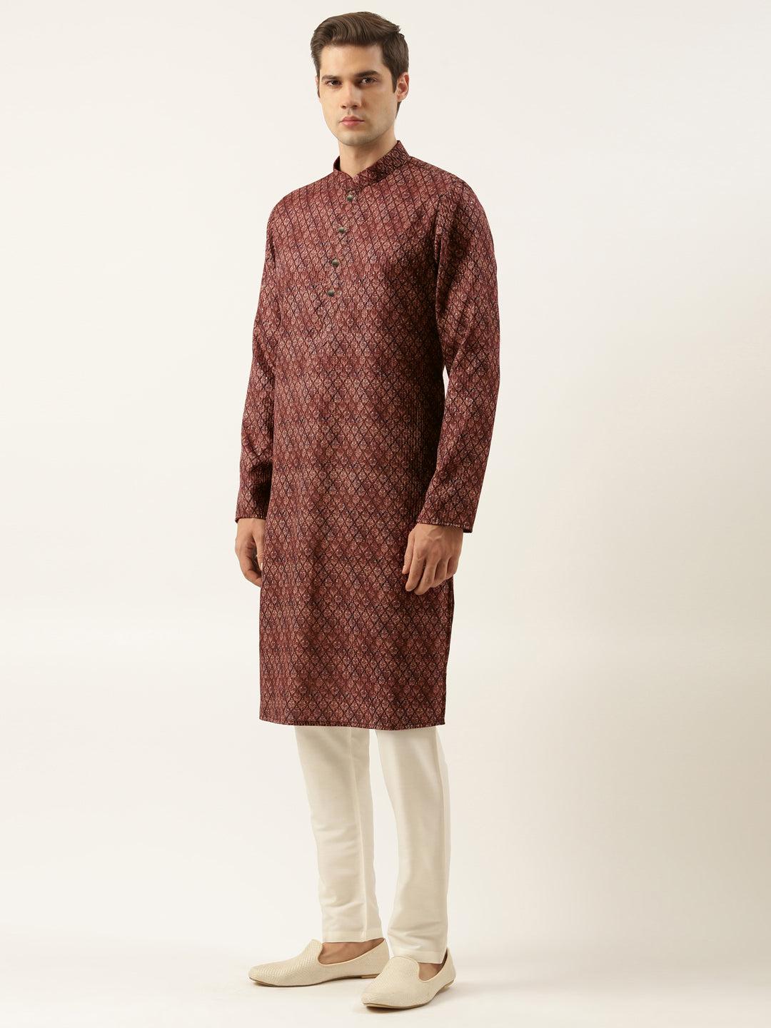 Maroon Printed Sequin Embroidered Kurta Set