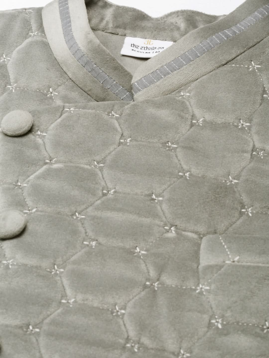 Grey Velvet Quilted Jacket Kurta Set