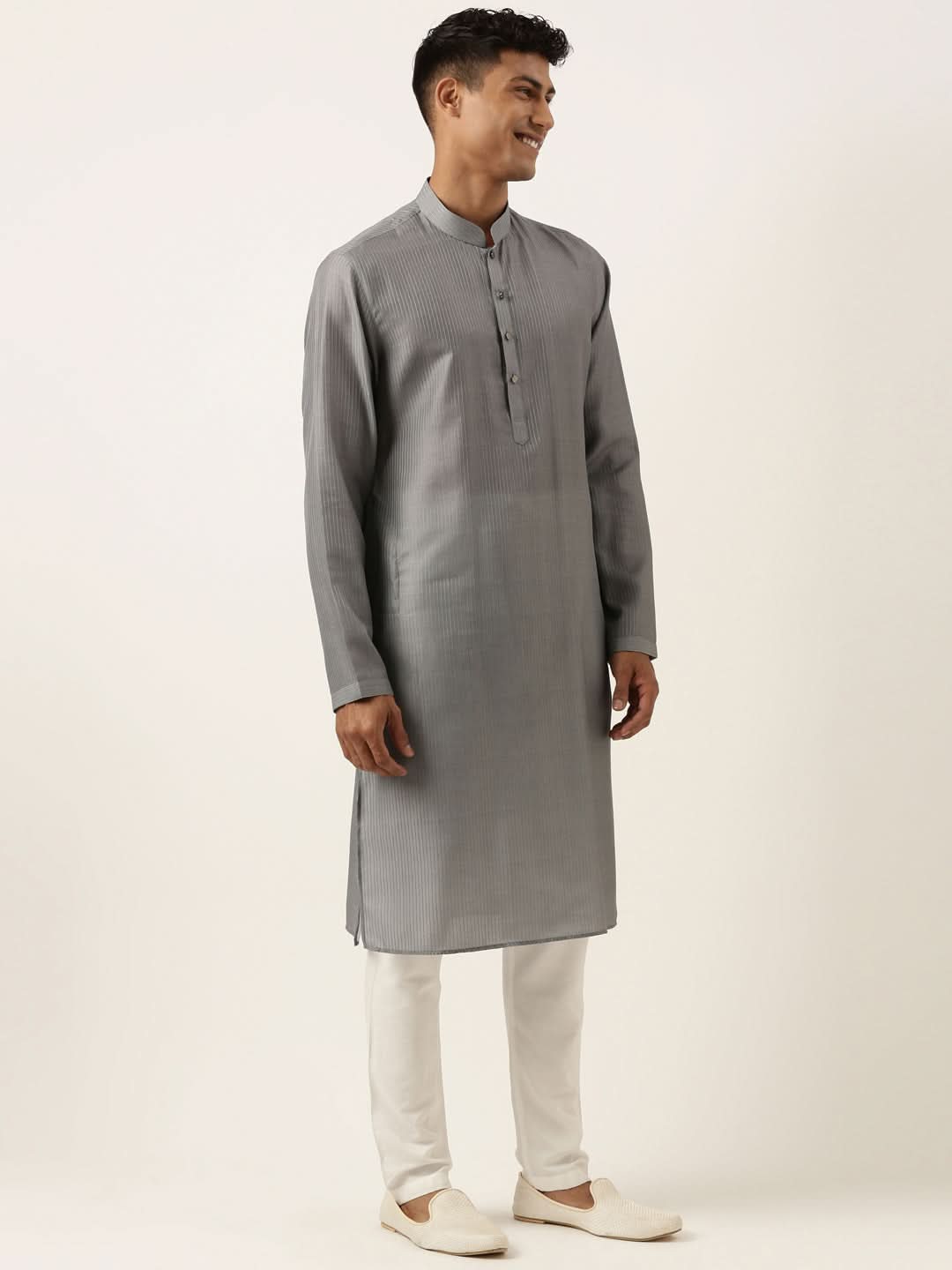 Grey Velvet Quilted Jacket Kurta Set