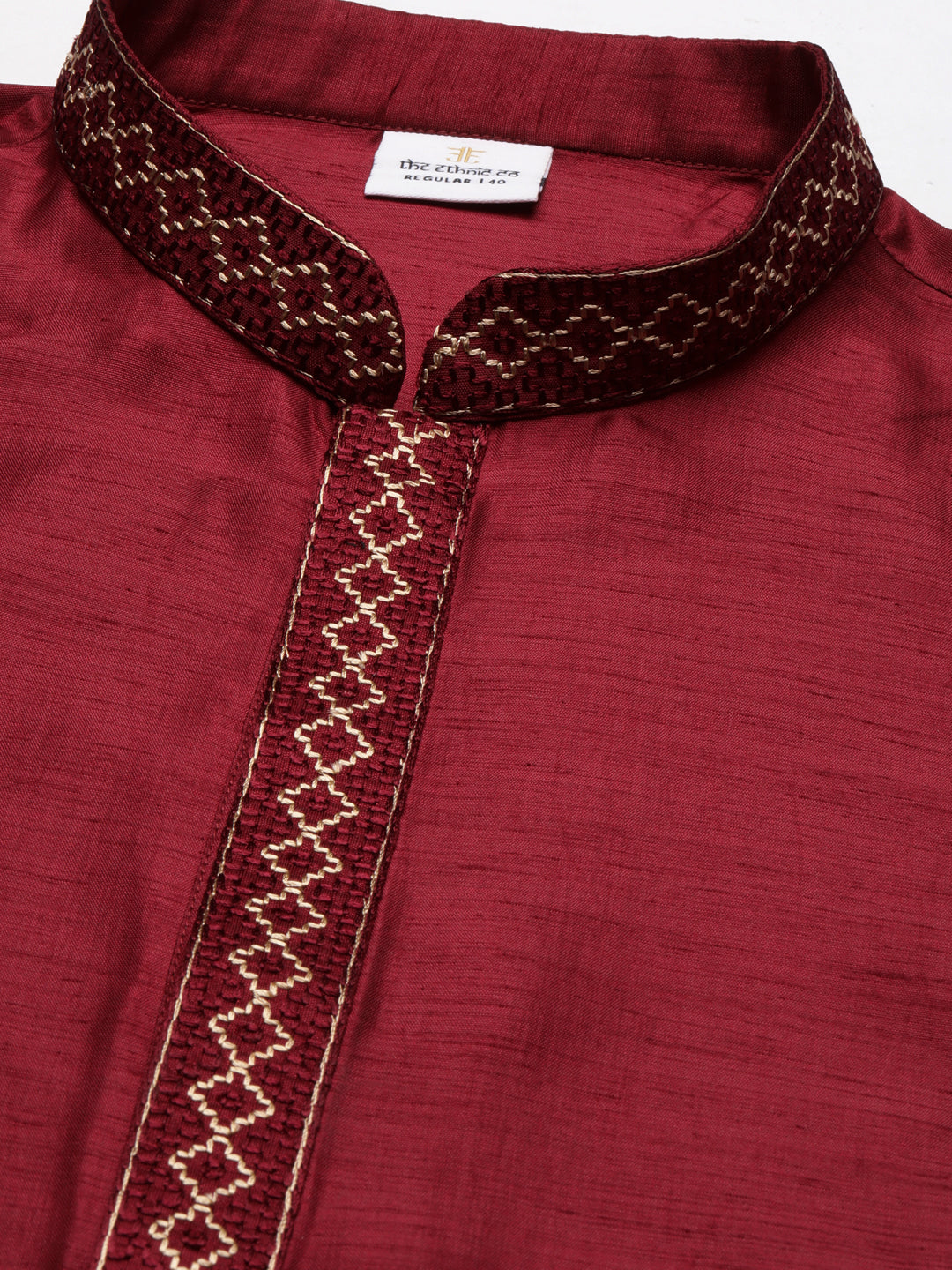 Maroon Geometrical Embroidery Kurta Set