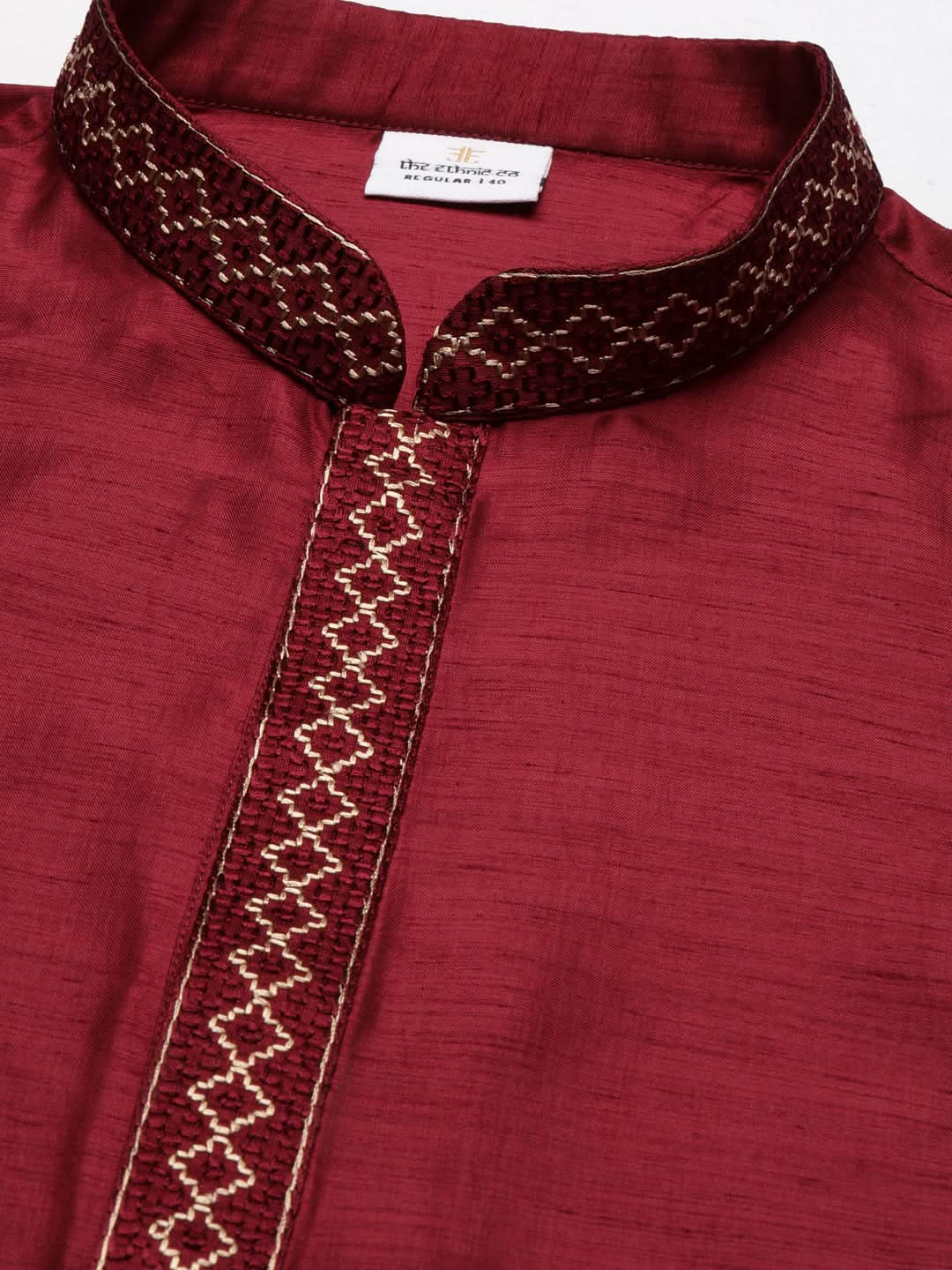 Maroon Geometrical Embroidery Kurta Set