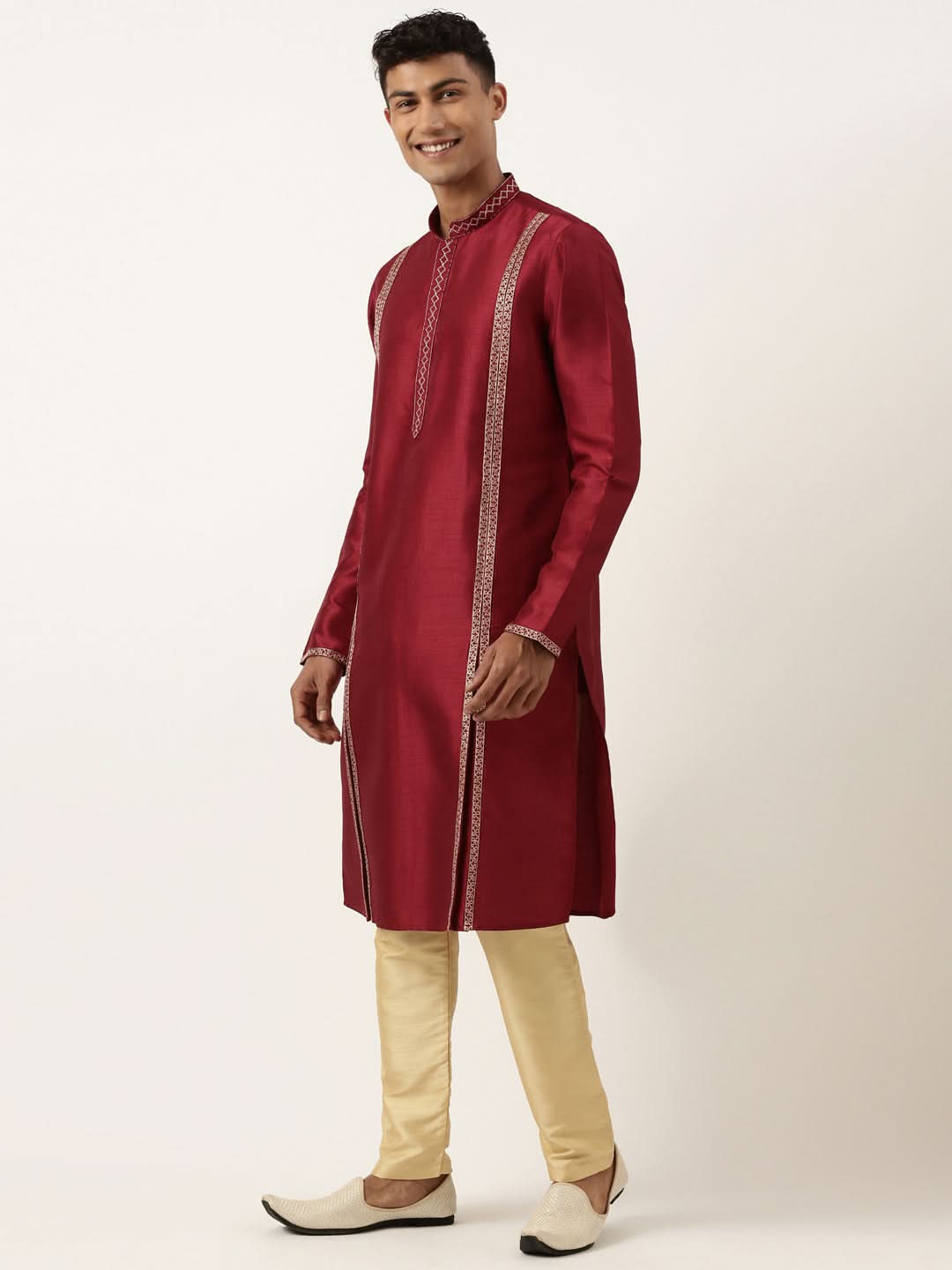 Maroon Geometrical Embroidery Kurta Set