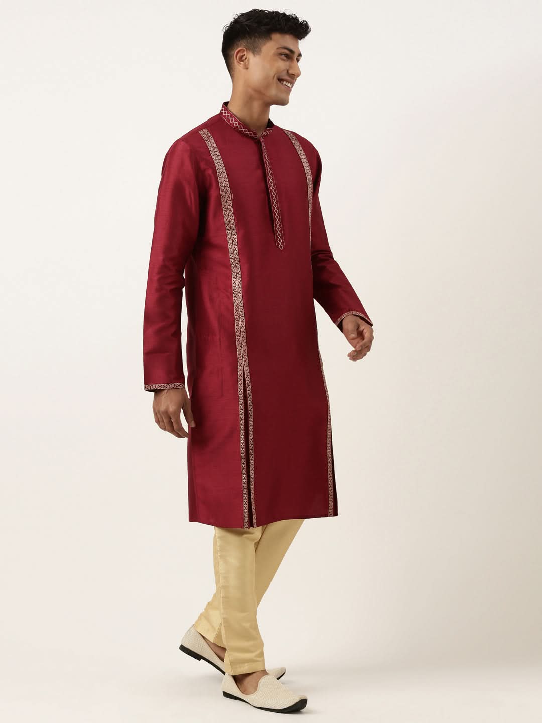 Maroon Geometrical Embroidery Kurta Set
