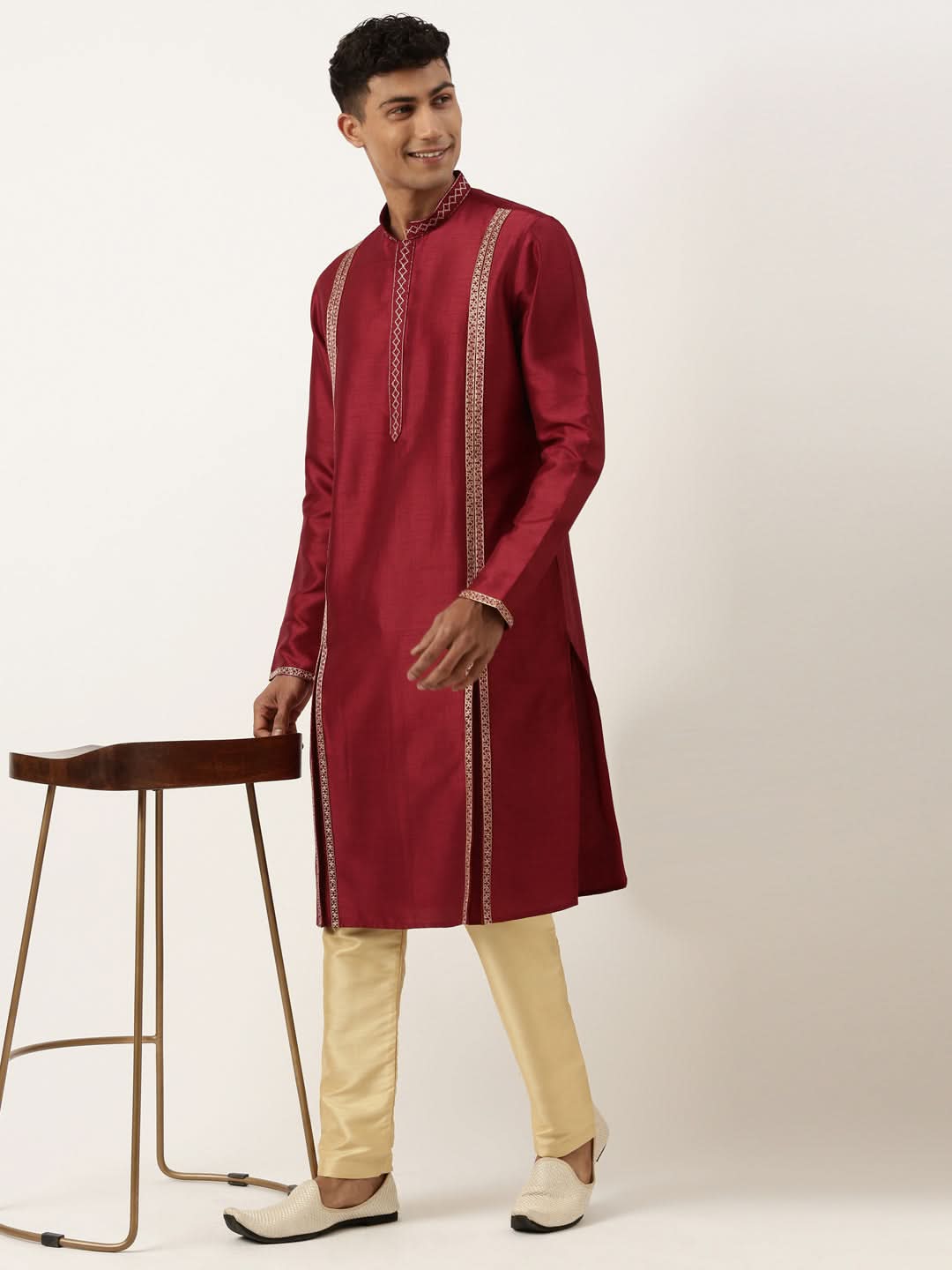 Maroon Geometrical Embroidery Kurta Set