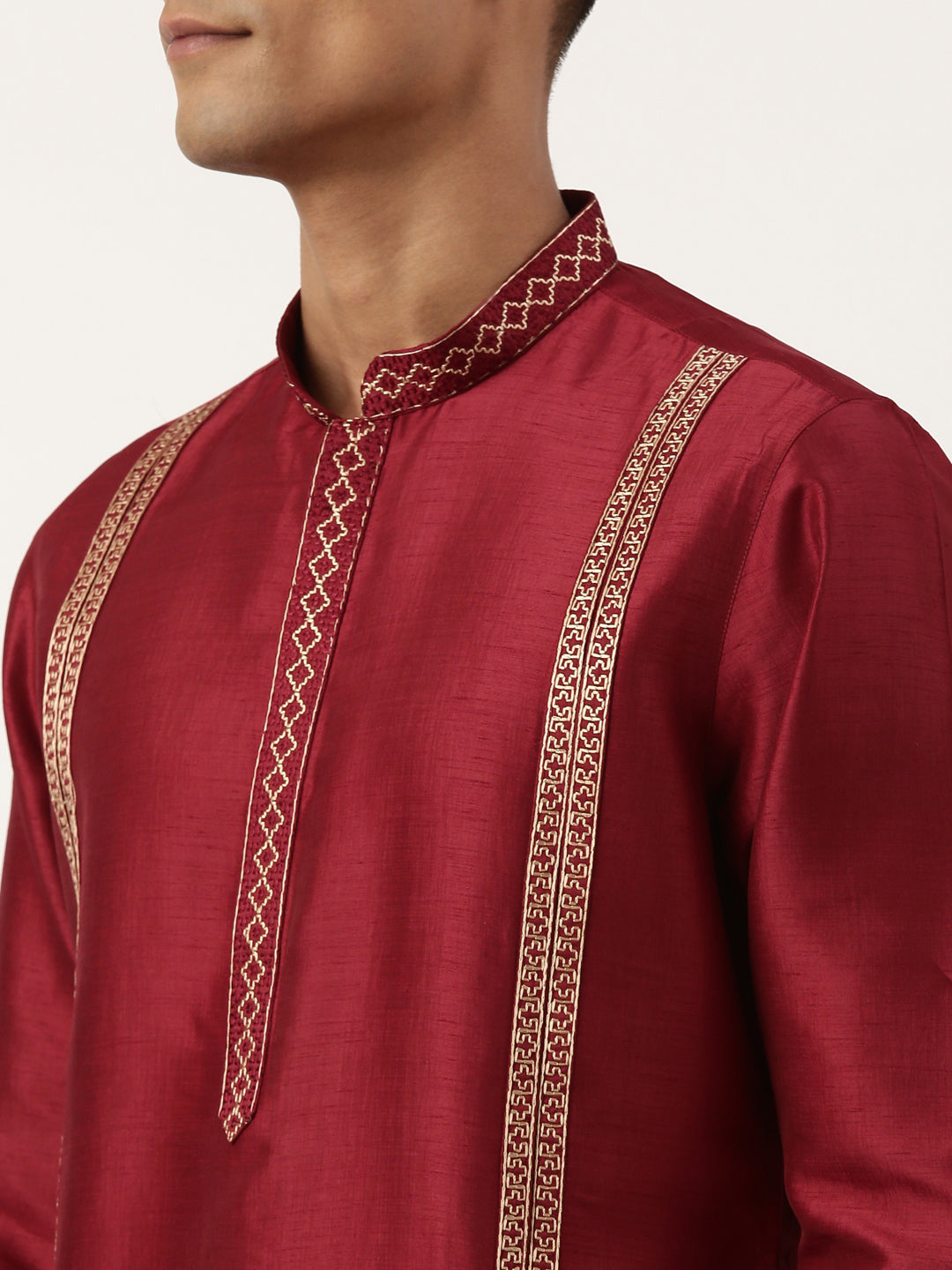 Maroon Geometrical Embroidery Kurta Set