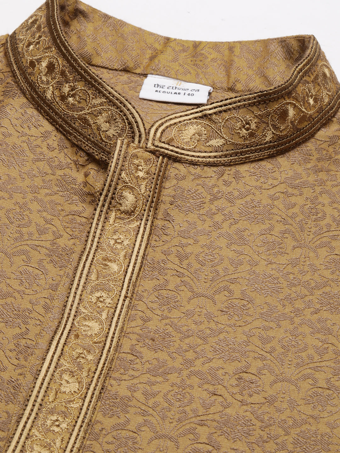 Mustard Brown Jacquard Embroidered Kurta Set