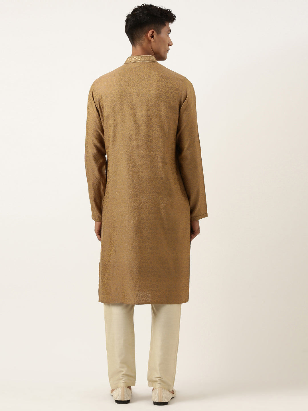 Mustard Brown Jacquard Embroidered Kurta Set